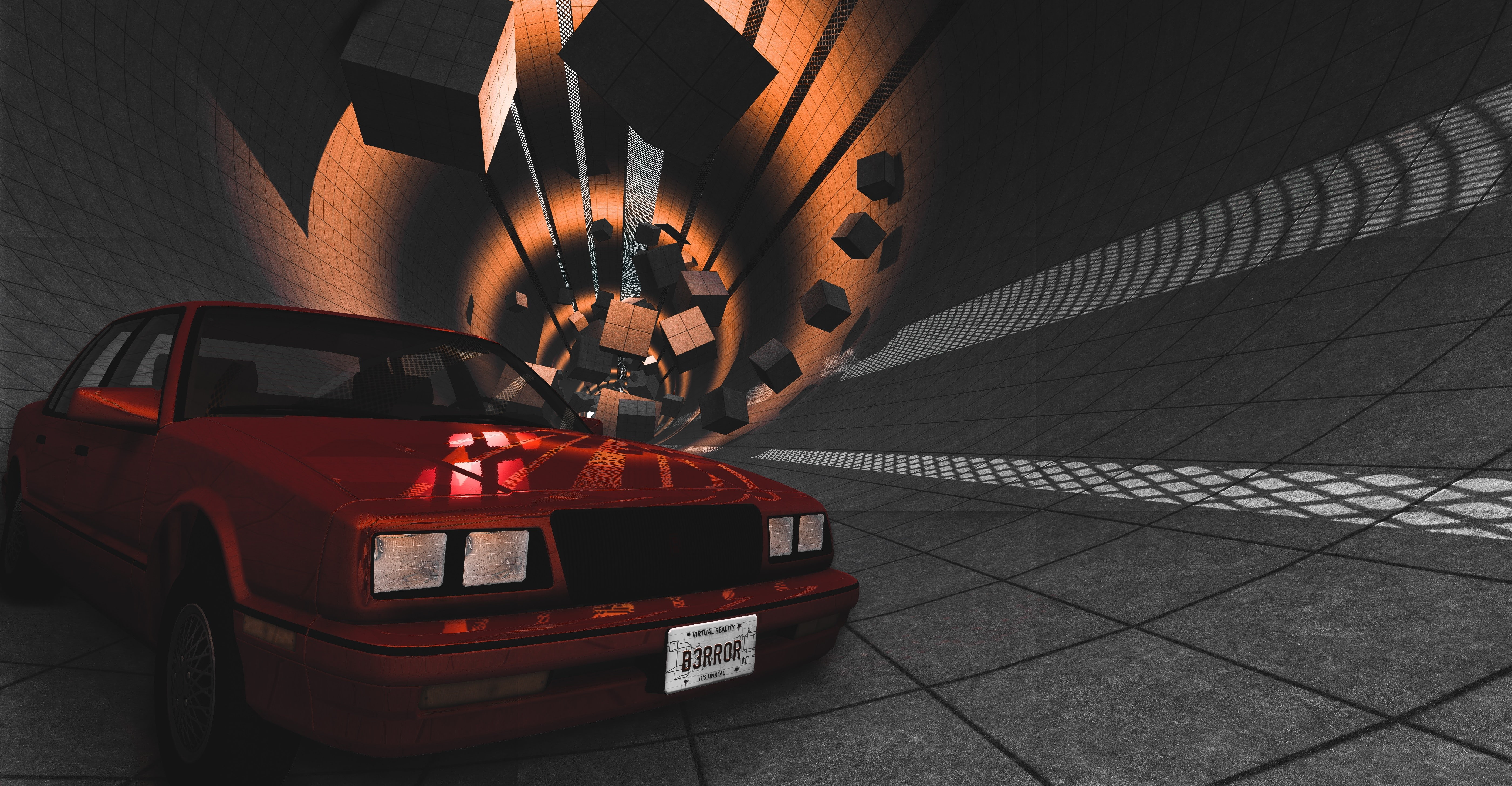 land vehicle, tunnel, transportation, sunlight, wall - building feature, built structure, BeamNG, high angle view, travel, car, red, no people, outdoors, HD Wallpaper