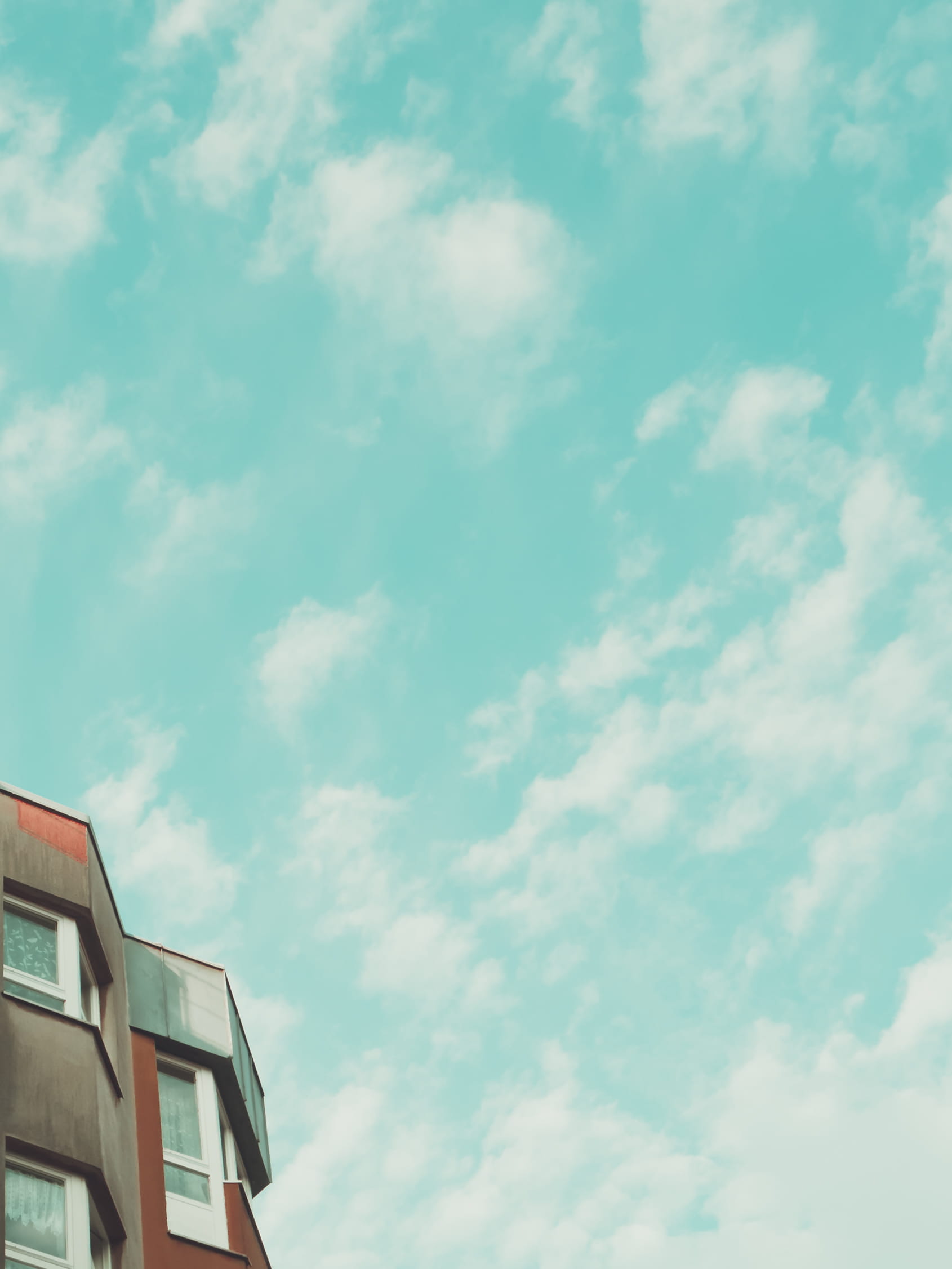 outdoors, nature, minimalism, clouds, residential district, windows, sky, berlin, built structure, beauty in nature, communication, blue, 1080P, construction, Phone HD Wallpaper