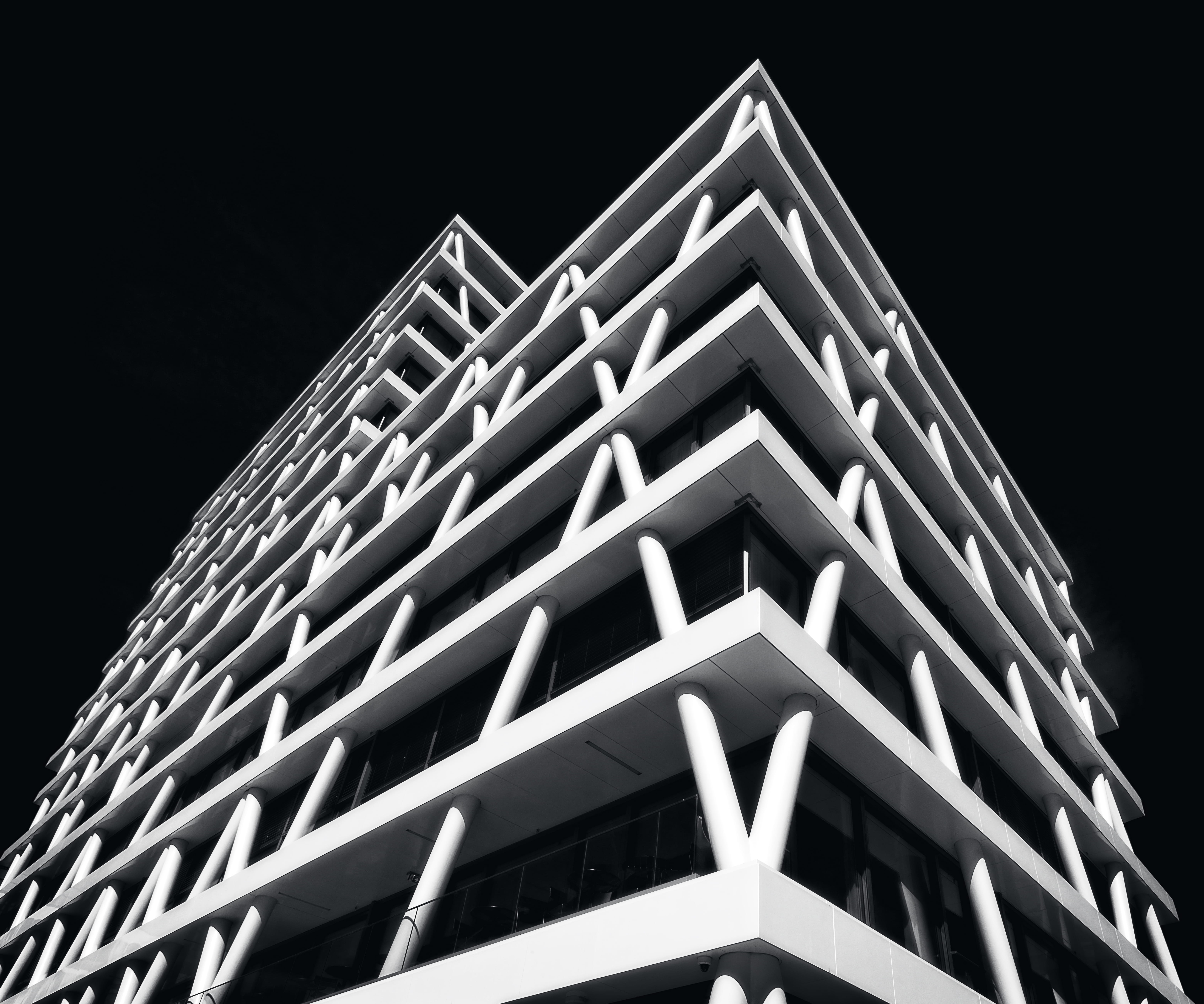 building exterior, no people, built structure, illuminated, low angle view, nature, sky, studio shot, city, visual, skyscraper, shape, black background, HD Wallpaper