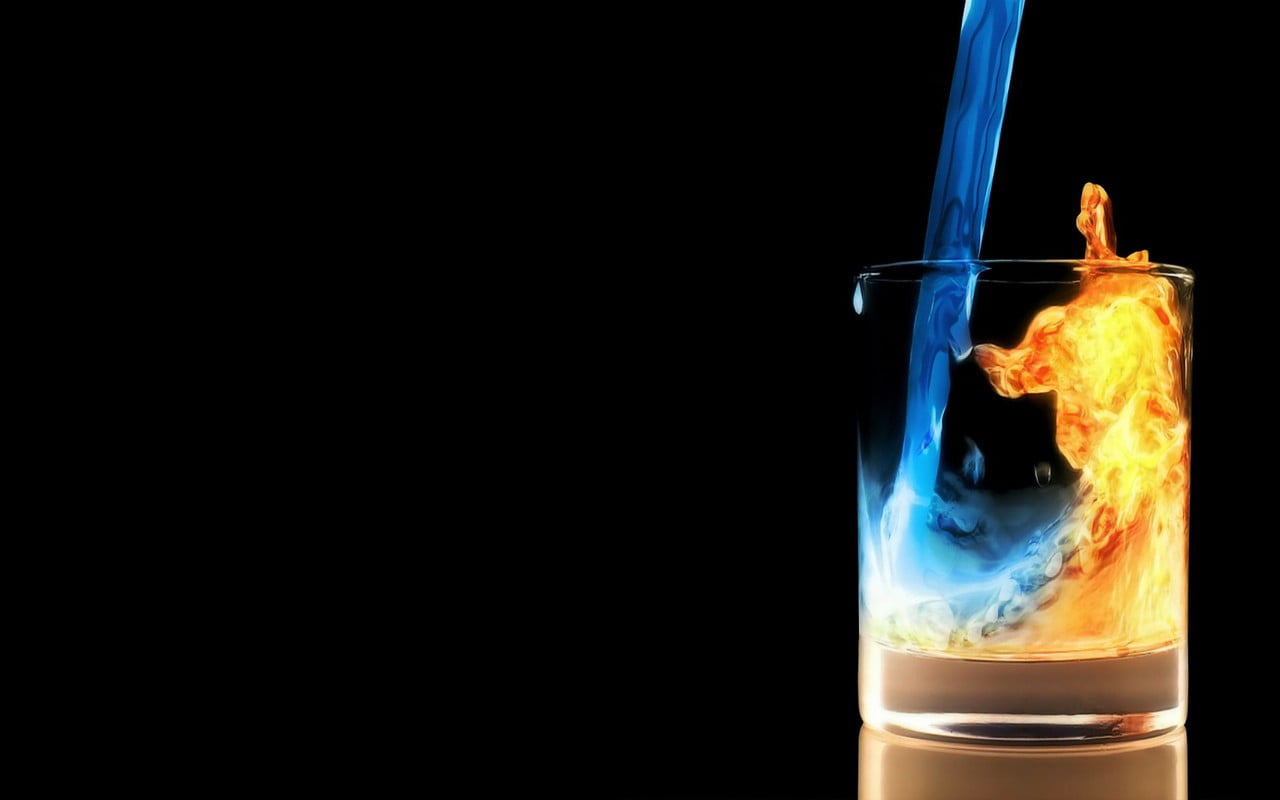close-up, copy space, food and drink, motion, studio shot, fire - natural phenomenon, black background, drink, drinking glass, glass, abstract, burning, HD Wallpaper