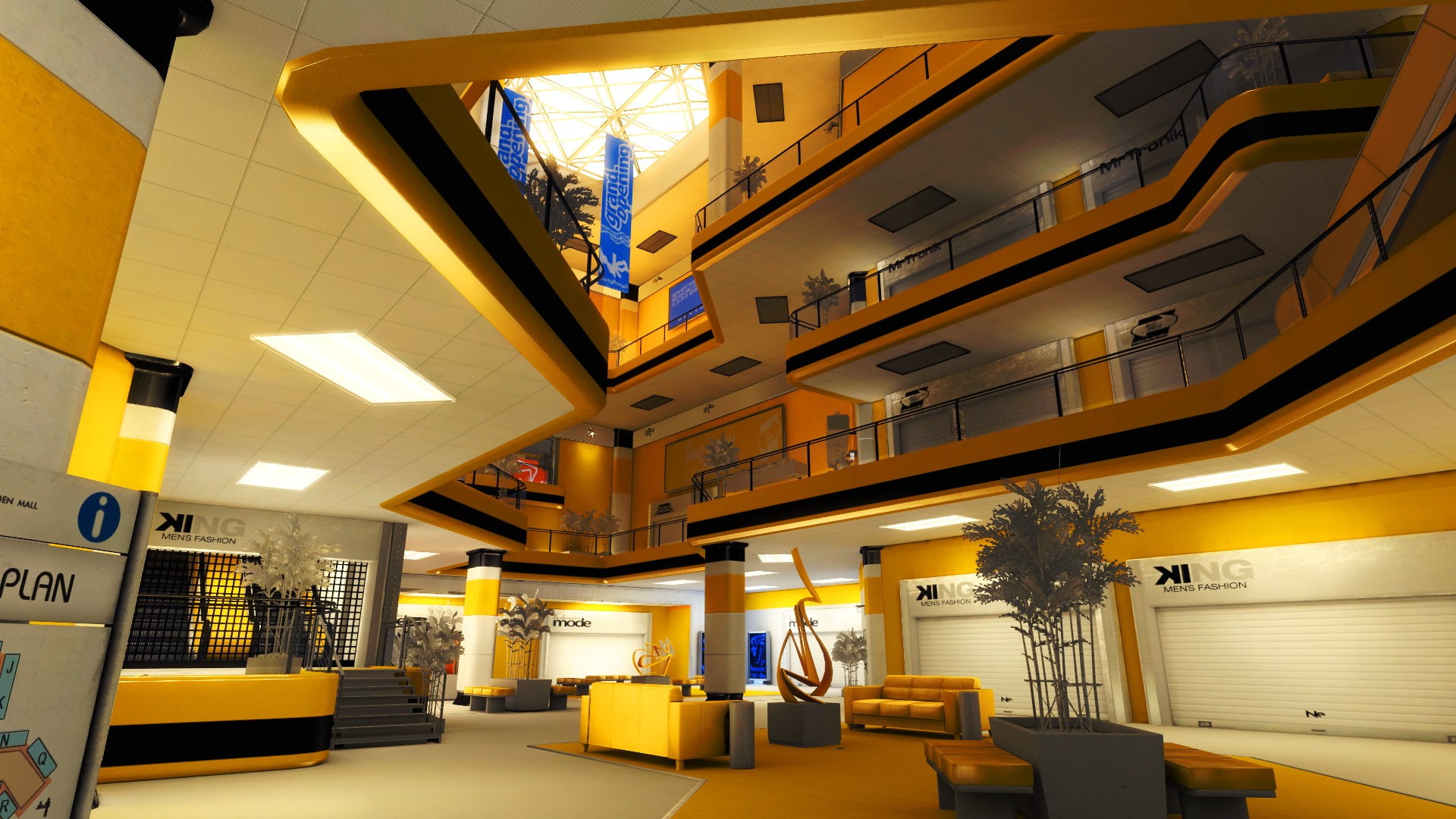 indoors, ceiling, table, 1080P, day, absence, no people, wall - building feature, yellow, built structure, lighting equipment, business, Mirrors Edge, HD Wallpaper