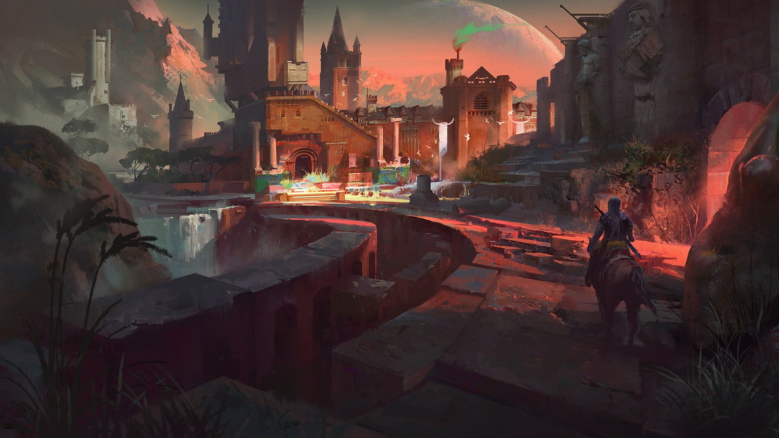 nature, ruined, travel destinations, women, ruin, ancient civilization, screenshot, sky, belief, fantasy art, game, outdoors, real people, ancient, architecture, HD Wallpaper