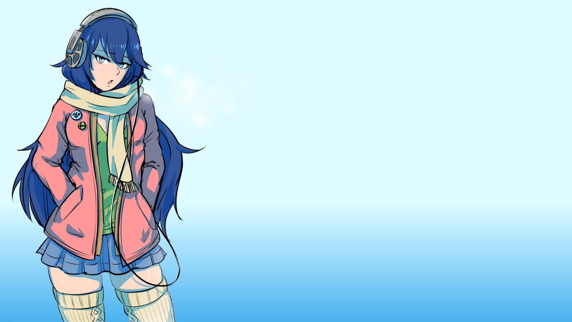 sky, standing, nature, one person, copy space, outdoors, Lucina, technology, clothing, headphones, lifestyles, women, sport, real people, scarf, day, 1080P, HD Wallpaper