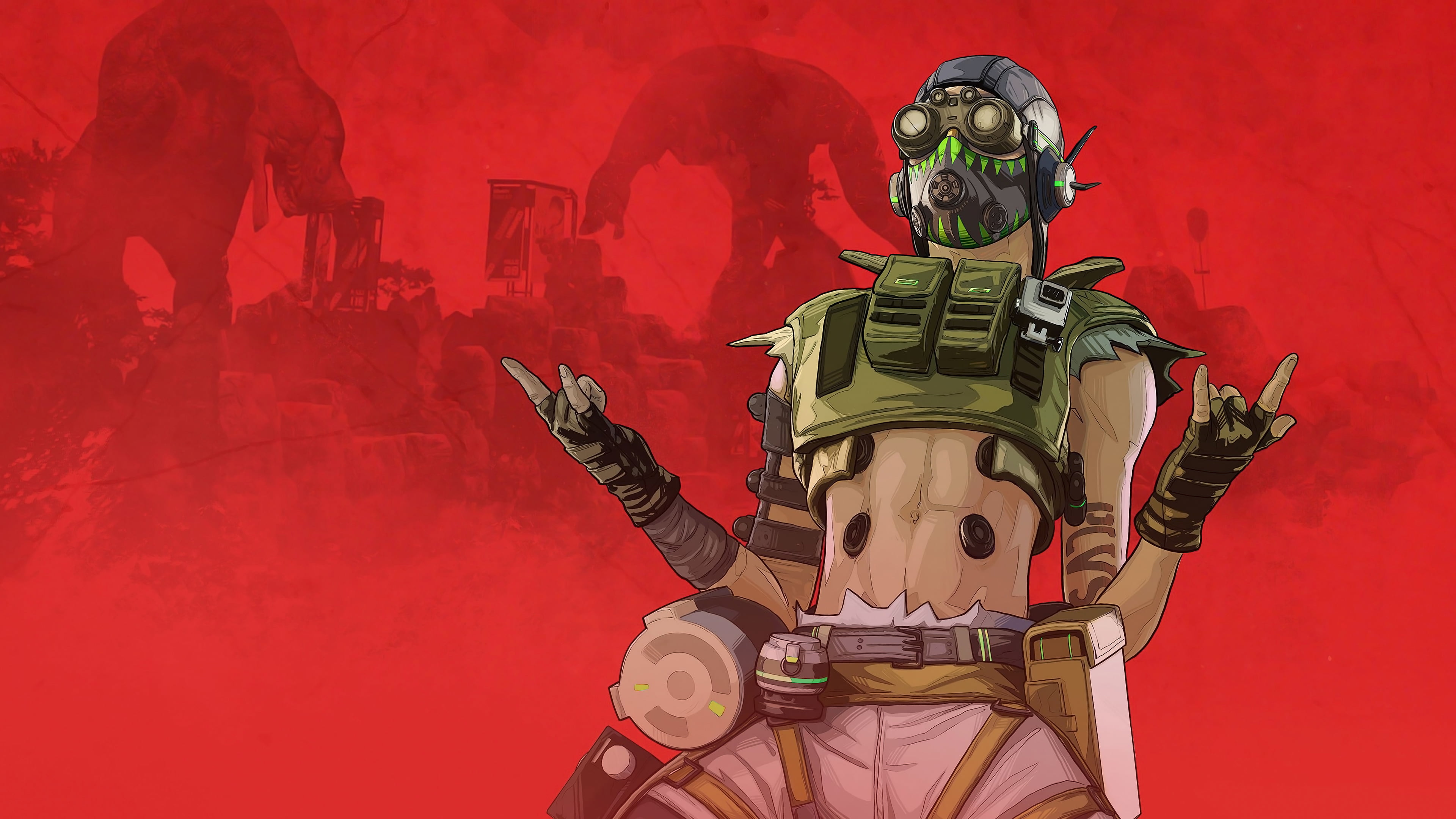 red background, Stimmies, green clothing, Octane(Apex Legends), 4K, HD Wallpaper