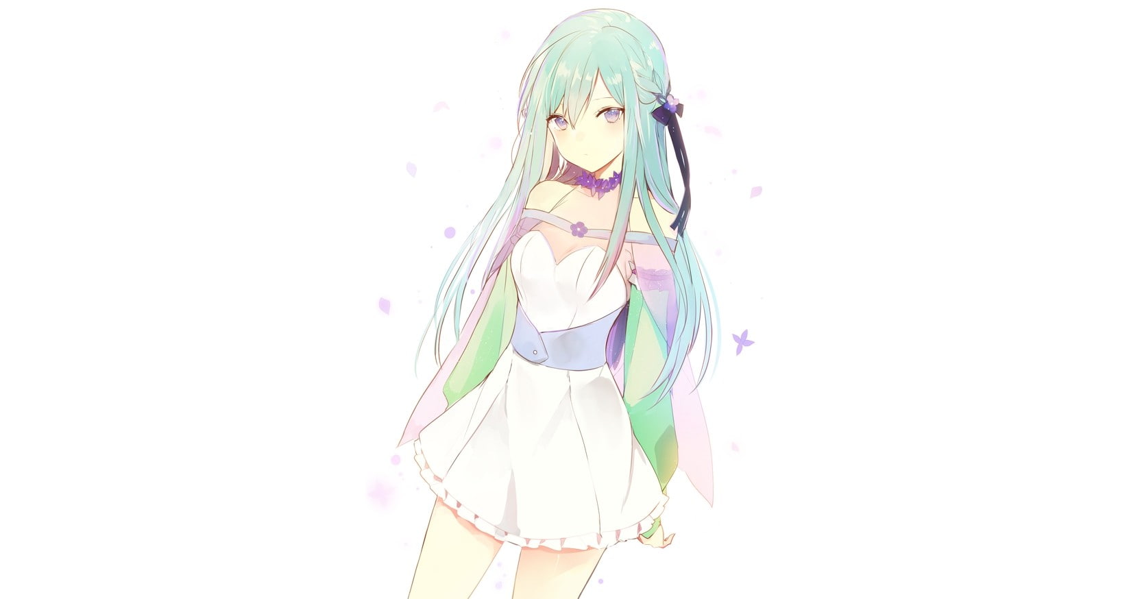 aqua hair, anime girls, original characters, 720P, HD Wallpaper