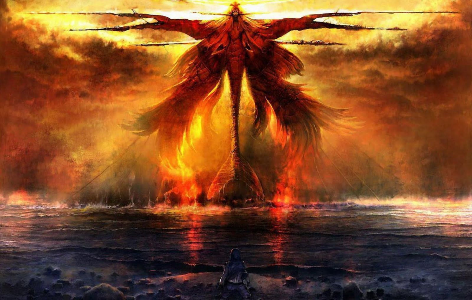 orange color, motion, fire - natural phenomenon, no people, land, beauty in nature, Video Game, 720P, flame, Rift, burning, sky, sea, power in nature, HD Wallpaper