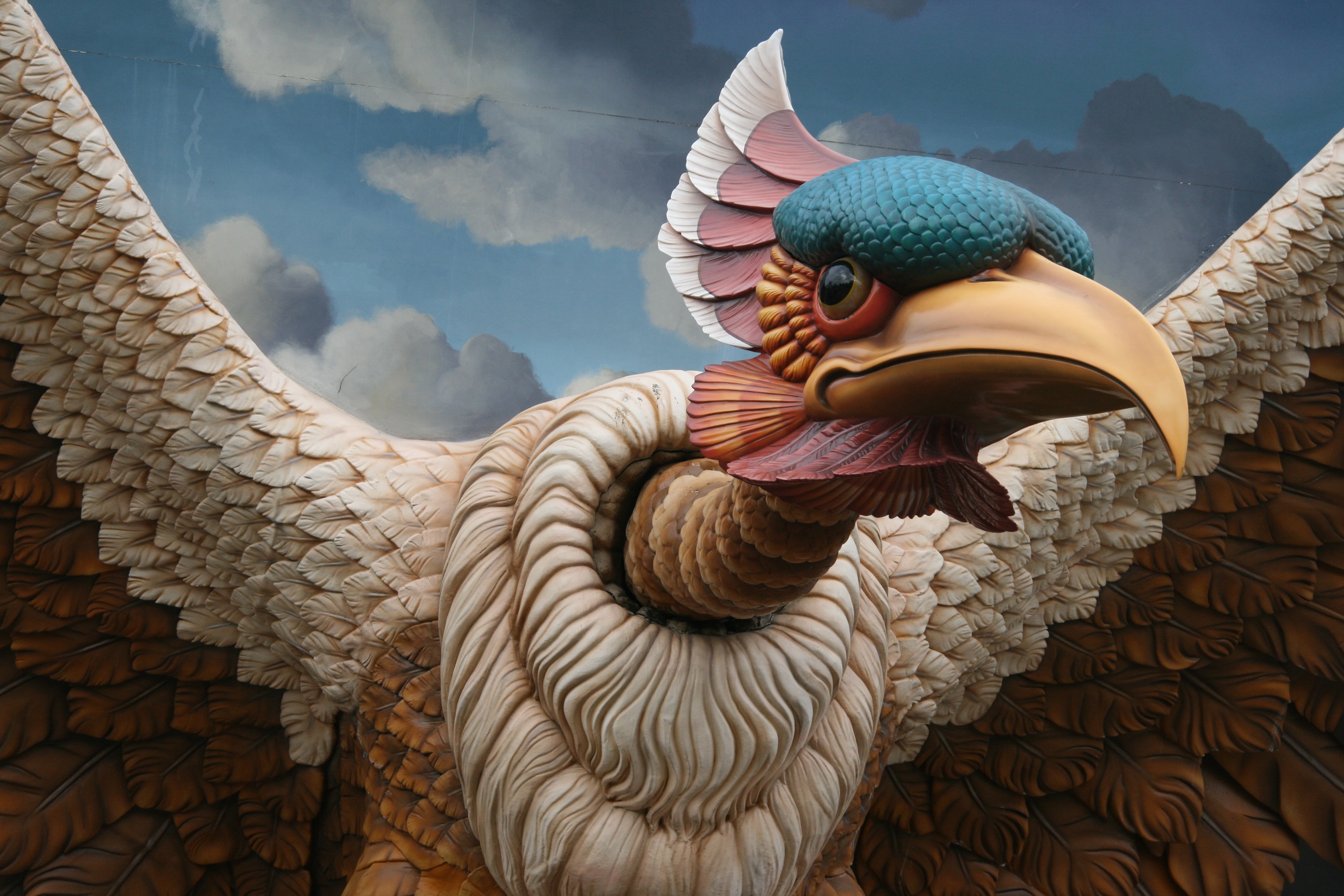 architecture, mythical, representation, illustration, art and craft, asia, one animal, day, standing, theme, religion, one person, bird, outdoors, 4K, HD Wallpaper