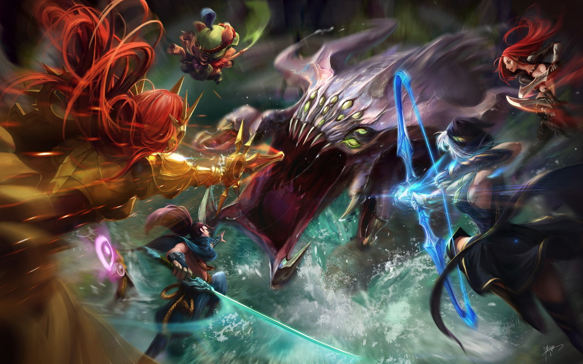 Yasuo (League Of Legends), League Of Legends, Baron Nashor (League of Legends), videogame, Katarina (League Of Legends), Ashe (League Of Legends), Video Game, HD Wallpaper