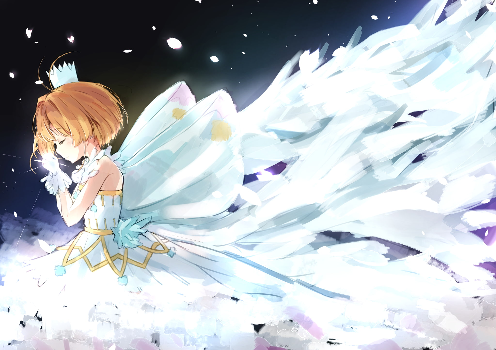 card, short, tagme, brown, loli, captor, dress, 258535, gloves, com, kinomoto, (artist), konachan, wings, hair, crown, 1080P, sakura, HD Wallpaper