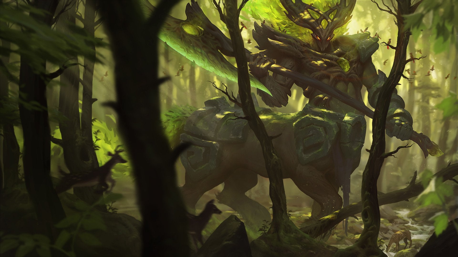 tranquility, Video Game, plant part, League Of Legends, beauty in nature, nature, no people, tree trunk, green color, leaf, land, Hecarim (League Of Legends), HD Wallpaper