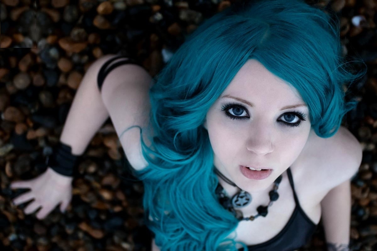 red, anime, Blue hair, hd, hair, eyes, x, 480P, girls, hot, blue, women, art, arn, HD Wallpaper