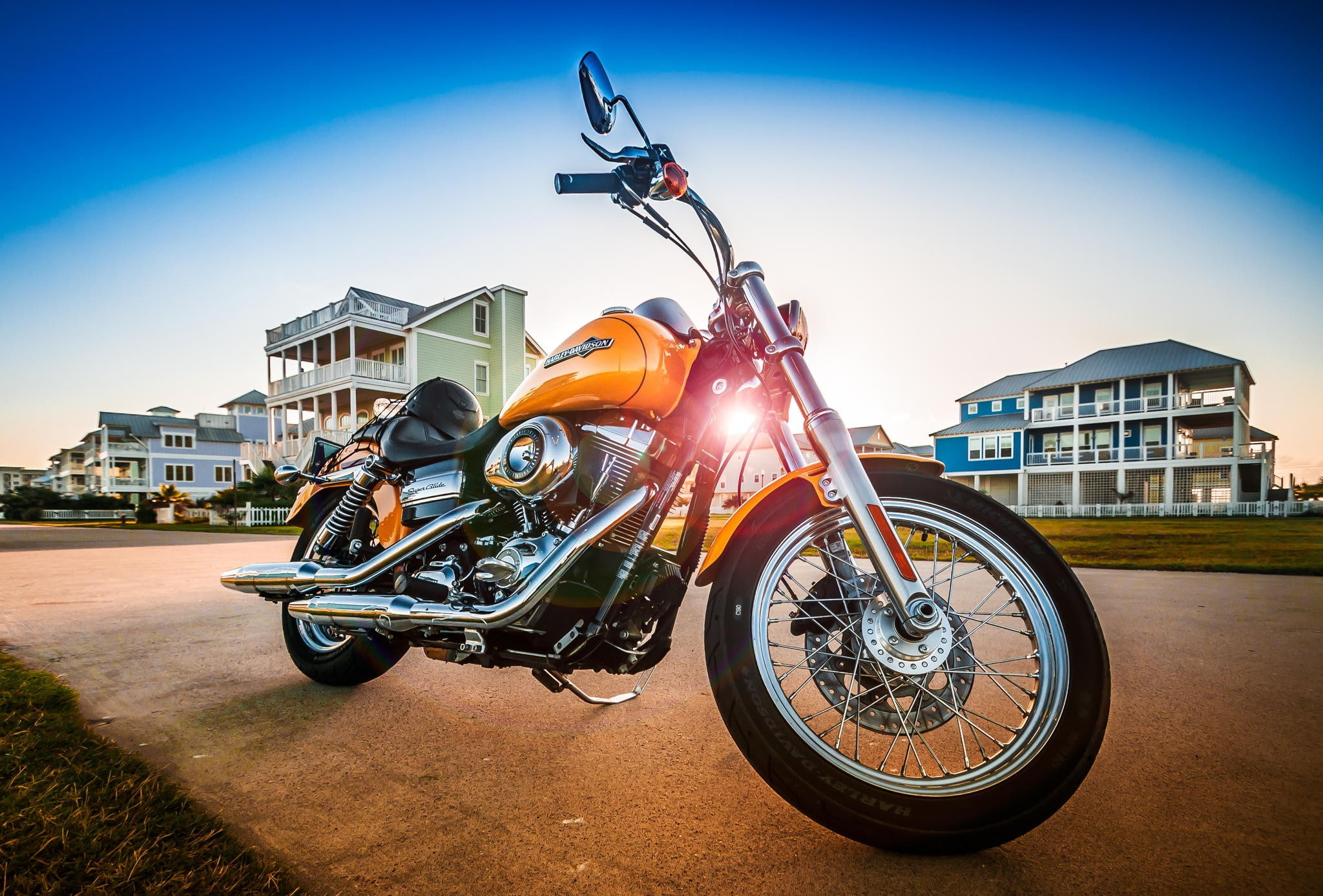 built structure, motor vehicle, street, nature, road, 1080P, scooter, motorcycle, no people, mode of transportation, clear sky, architecture, wheel, city, HD Wallpaper