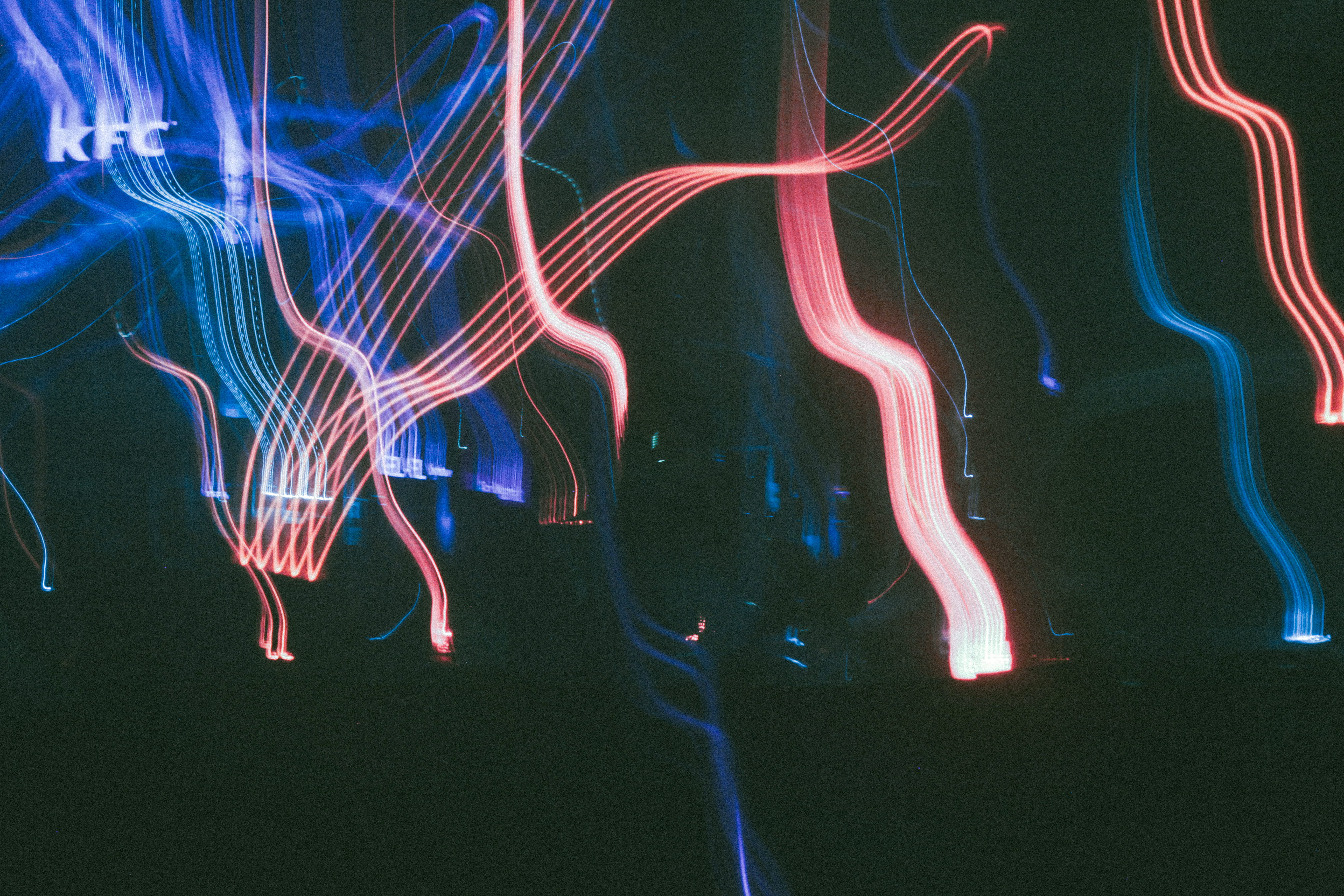 motion, kfc, lighting equipment, multi colored, illuminated, 5K, glowing, glow, slowspeed, abstract, creativity, nature, light trail, blurred motion, neon, HD Wallpaper