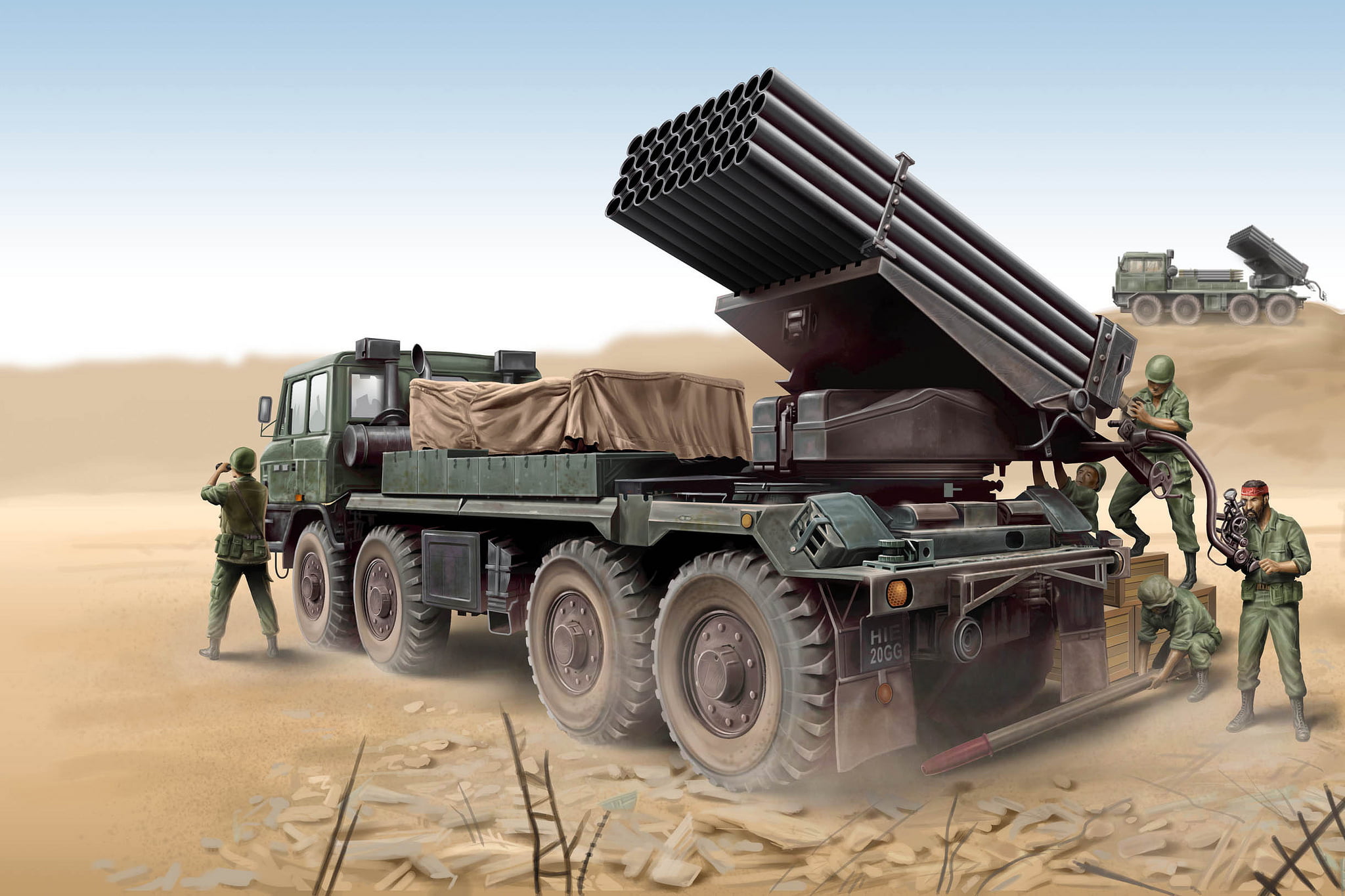 figure, artillery, day, jet, sky, clear sky, military, weapon, nature, 1080P, art, occupation, agricultural machinery, desert, tank, sand, transportation, HD Wallpaper