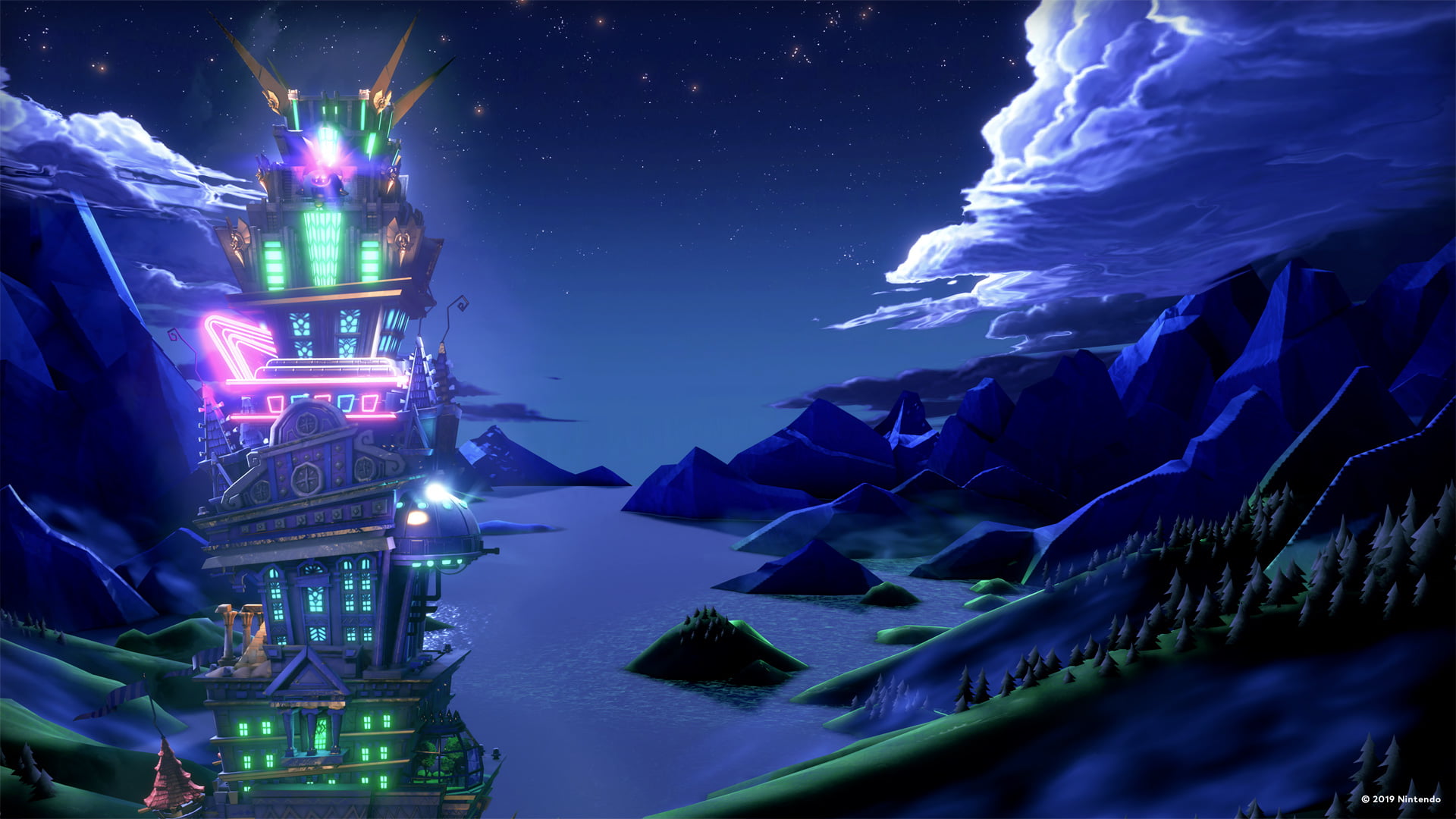 mountains, luigis mansion 3, Nintendo, Nintendo Switch, 1080P, night, HD Wallpaper