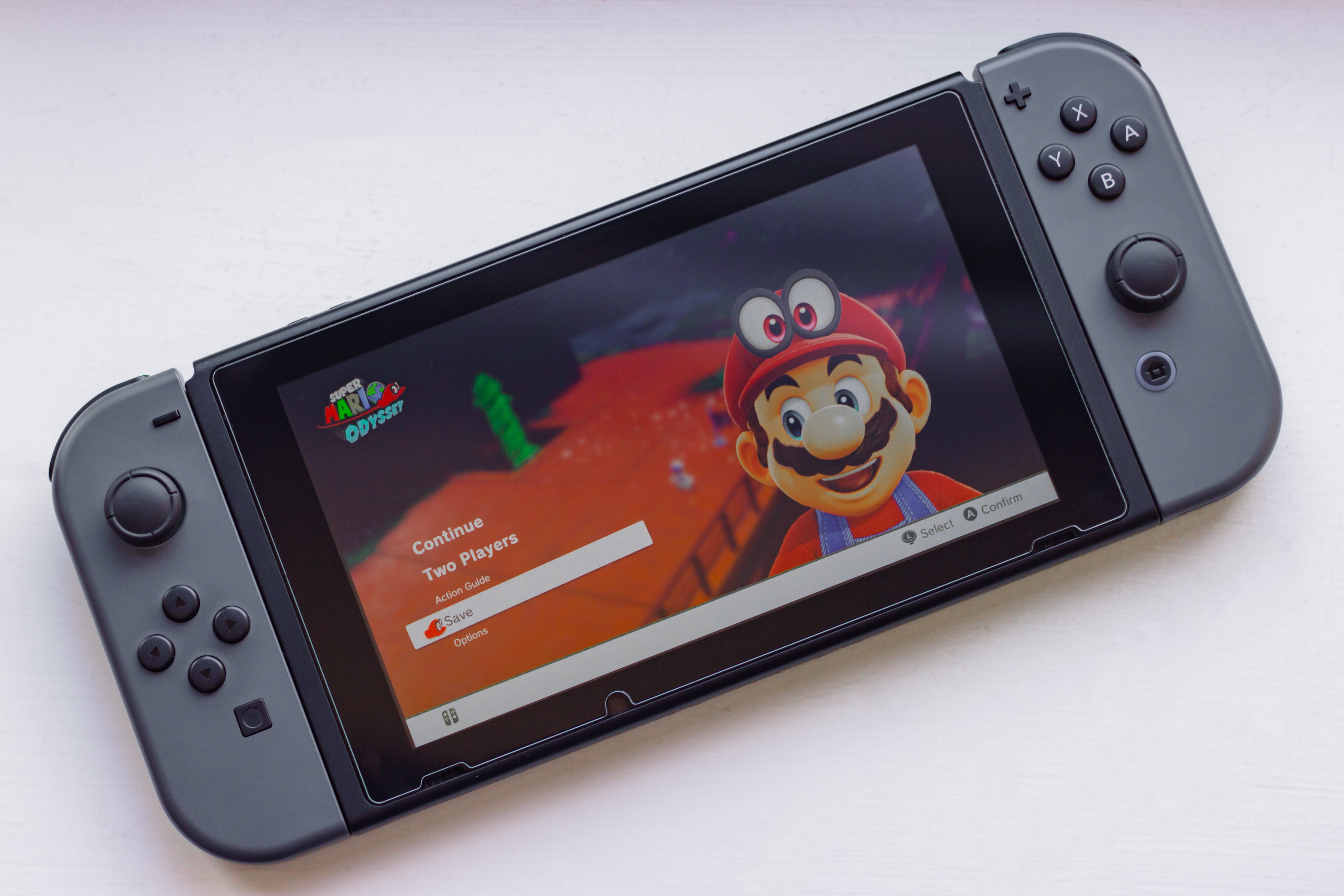 switch, close-up, 4K, still life, device screen, mobile phone, indoors, mario, communication, representation, electrical equipment, nintendo, odyssey, HD Wallpaper