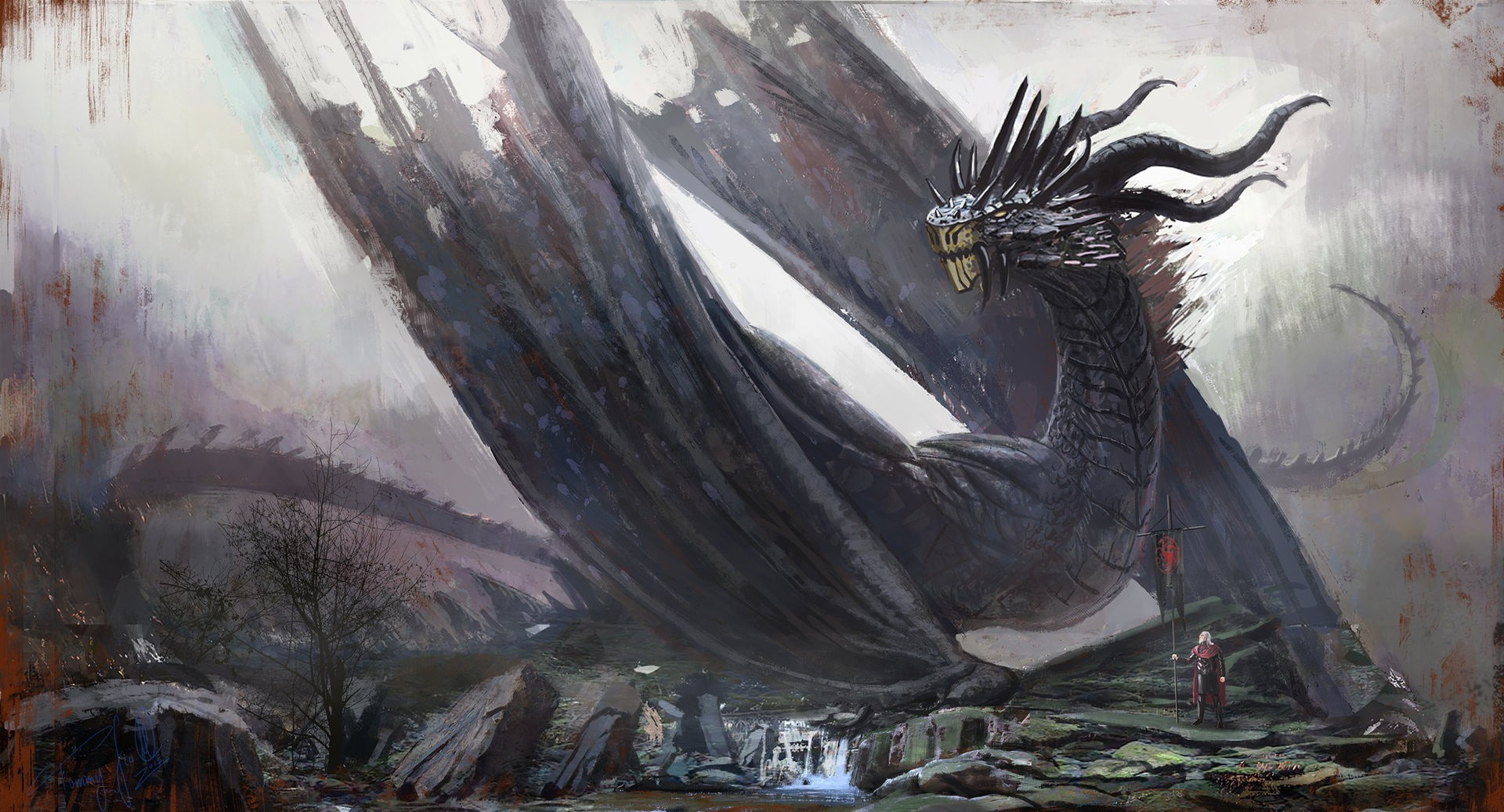 fantasy art, House Targaryen, artwork, dragon, Game of Thrones, 1080P, HD Wallpaper