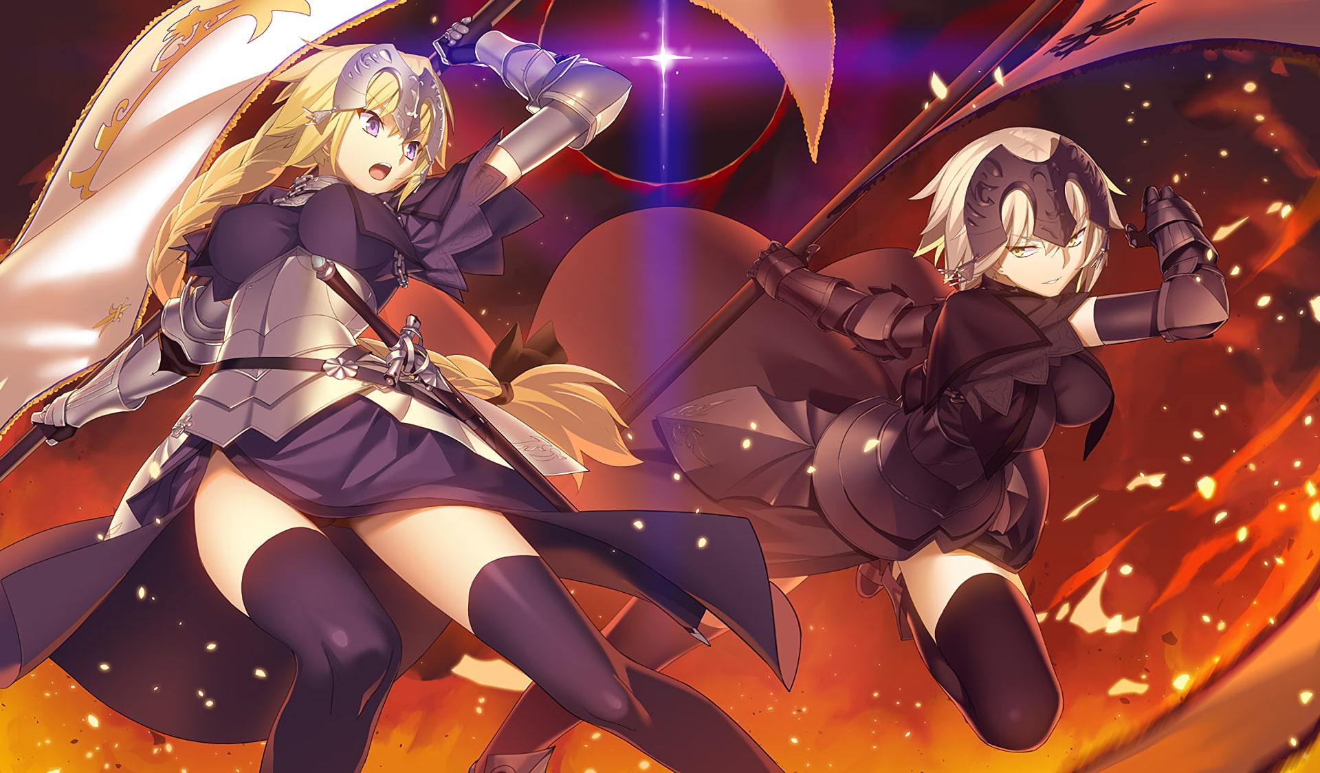 Ruler (Fate/Apocrypha), Fate Series, Blue Dress, 1080P, Dress, Boots, Girl, Black Dress, Anime, Jeanne dArc (Fate Series), Thigh Highs, Fate/Grand Order, HD Wallpaper