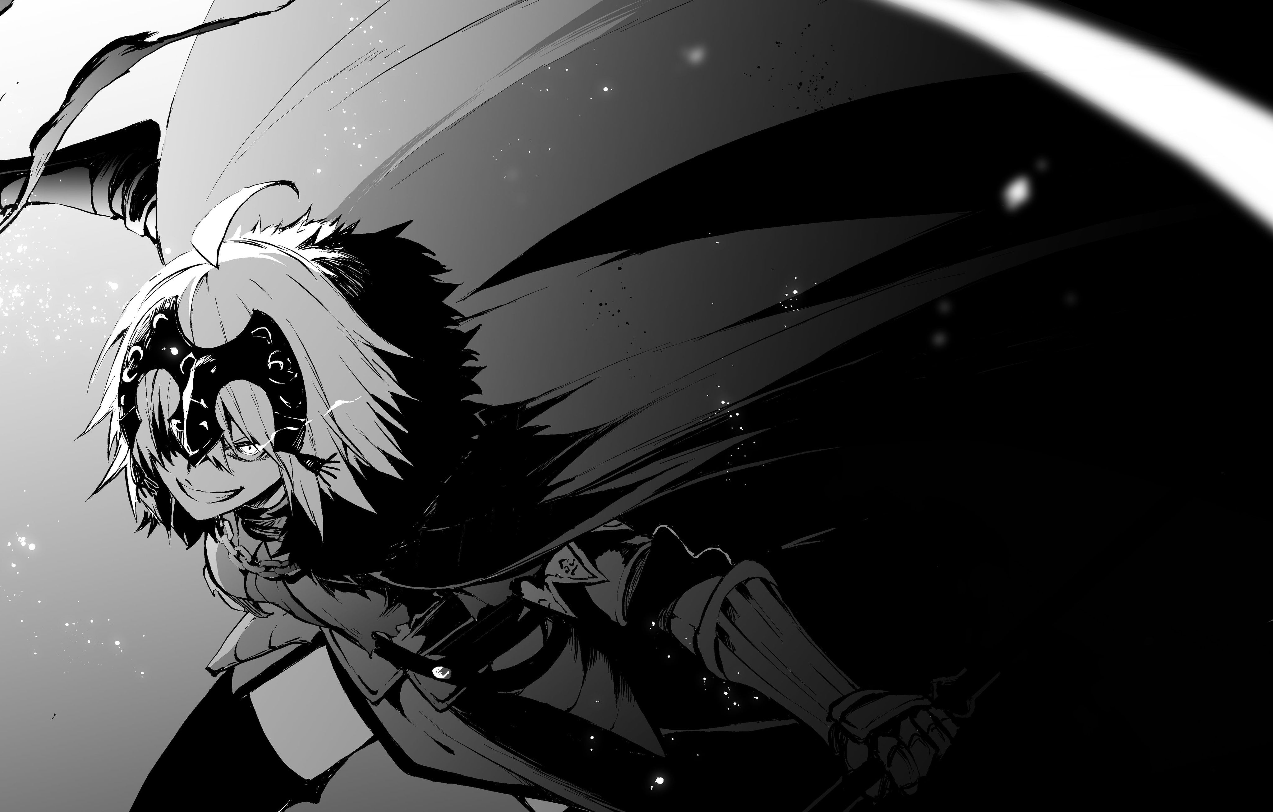 Avenger (Fate/Grand Order), Jeanne dArc Alter, Monochrome, Fate Series, Girl, Fate/Grand Order, Black and White, 4K, HD Wallpaper