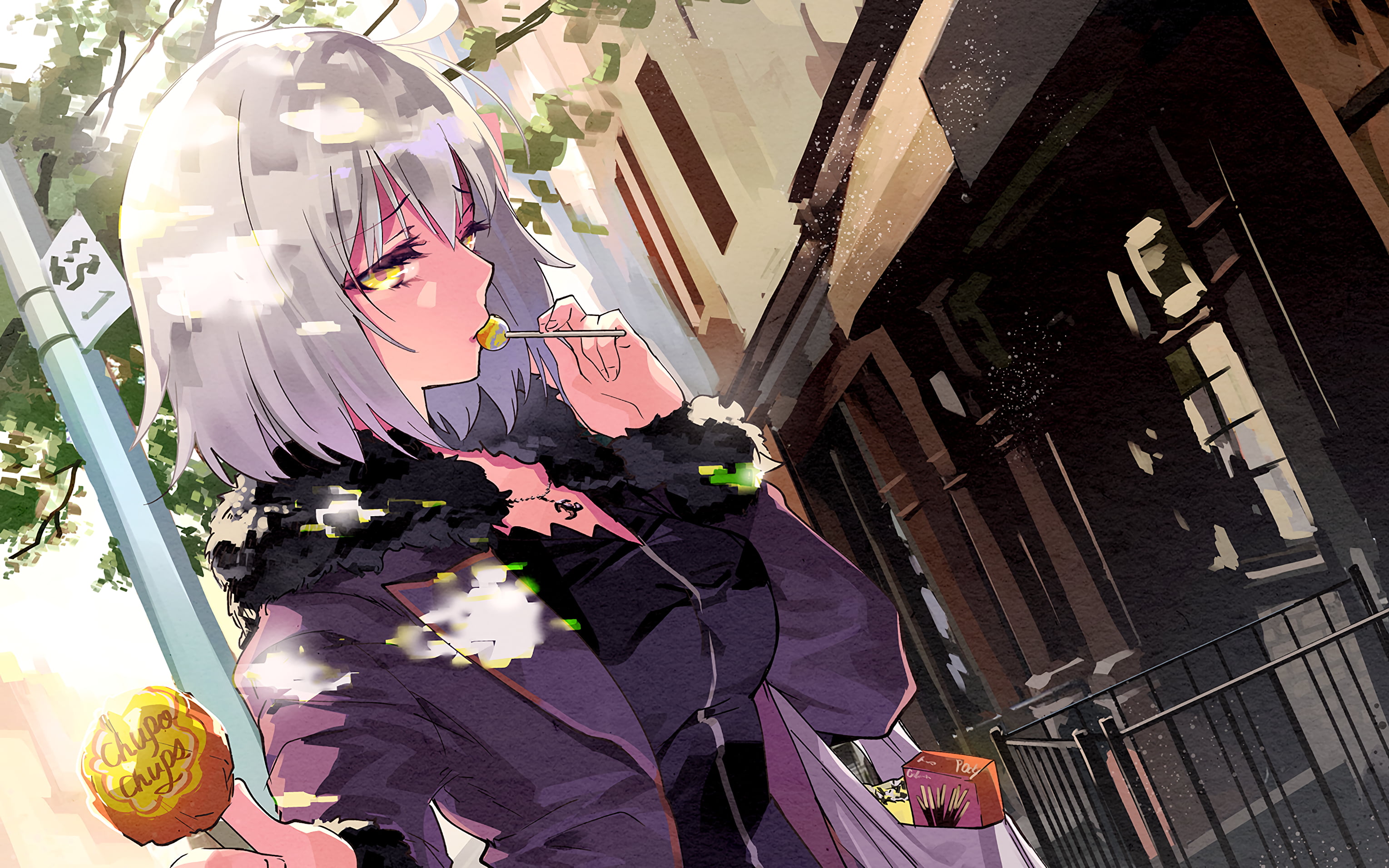 Fate Series, 2K, White Hair, Jeanne dArc Alter, Yellow Eyes, Lollipop, Avenger (Fate/Grand Order), Short Hair, Fate/Grand Order, HD Wallpaper