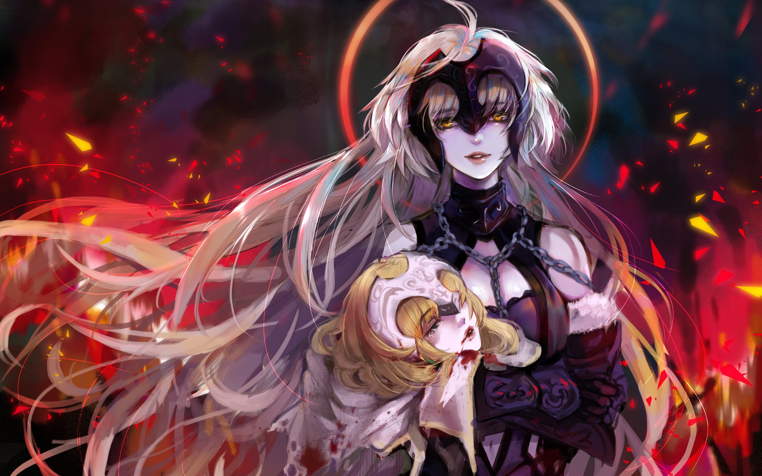 1080P, Jeanne dArc (Fate Series), Blonde, Crying, White Hair, Avenger (Fate/Grand Order), Fate Series, Yellow Eyes, Fate/Grand Order, Jeanne dArc Alter, HD Wallpaper