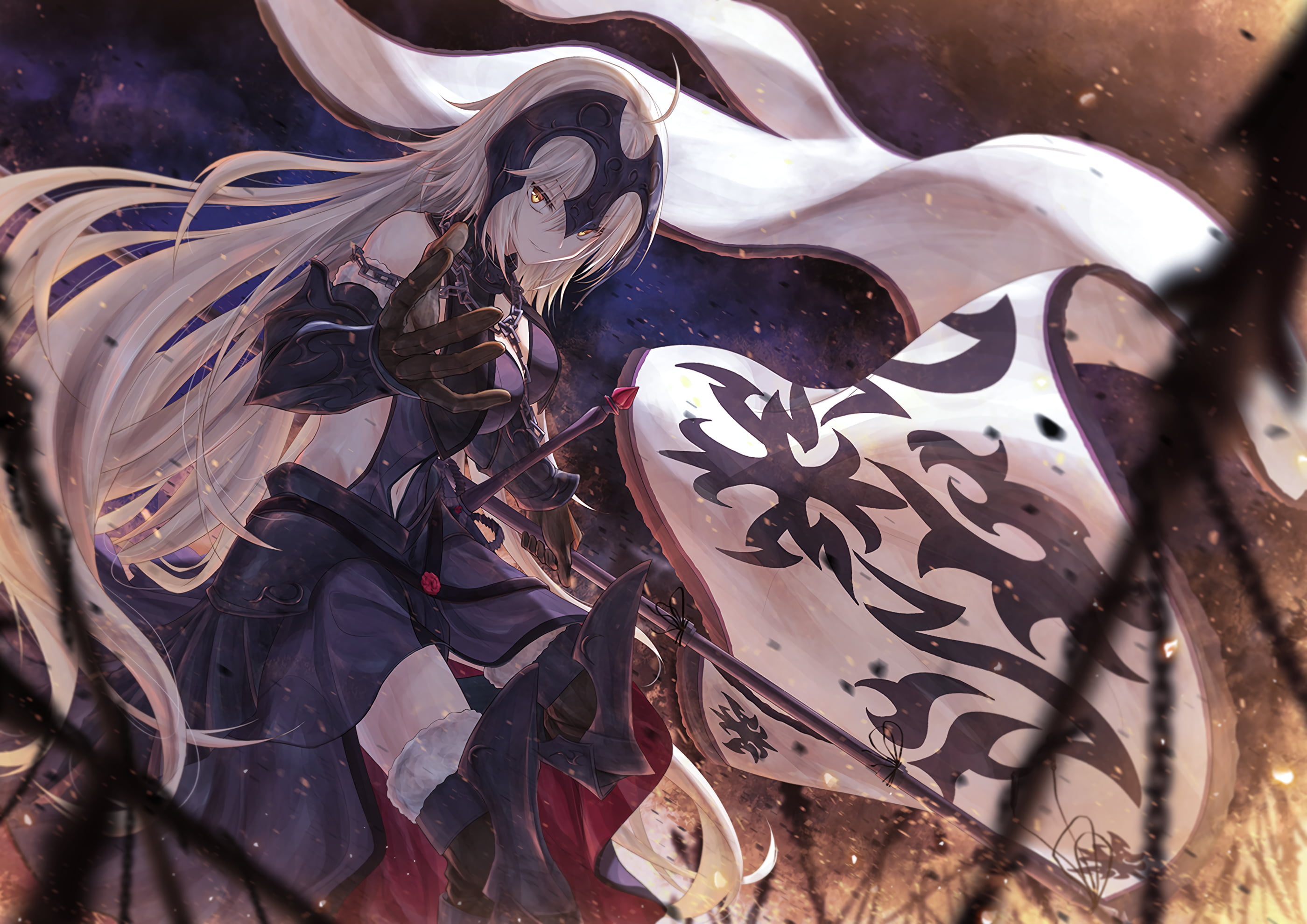 Fate Series, Long Hair, Jeanne dArc Alter, Banner, 2K, Sword, Yellow Eyes, Blonde, Fate/Grand Order, Avenger (Fate/Grand Order), HD Wallpaper