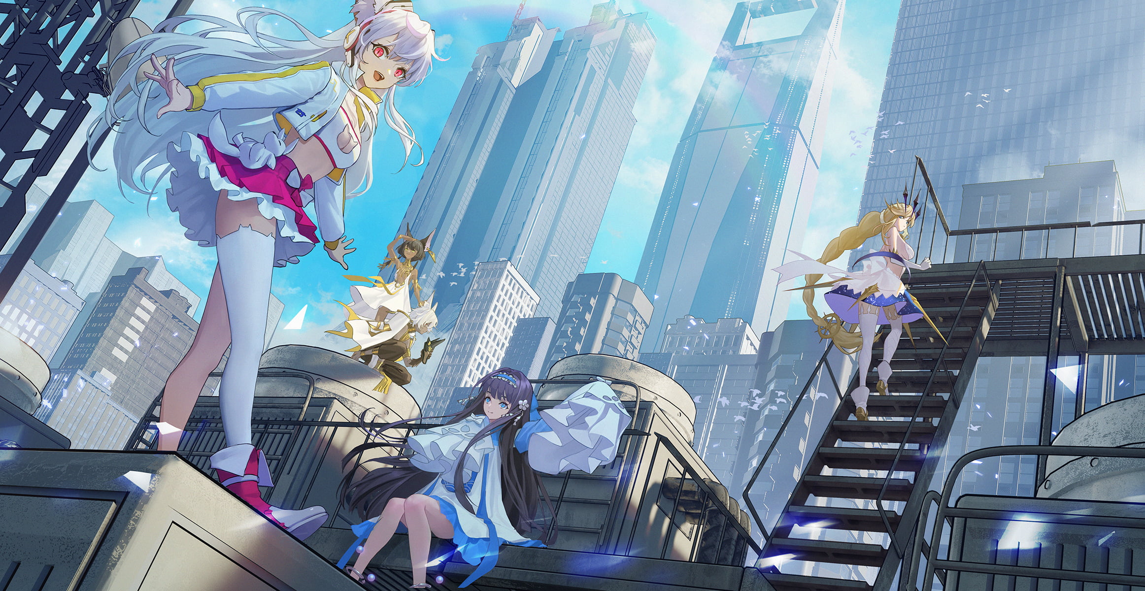 anime girls, anime, cityscape, 1080P, kirino ttk, HD Wallpaper