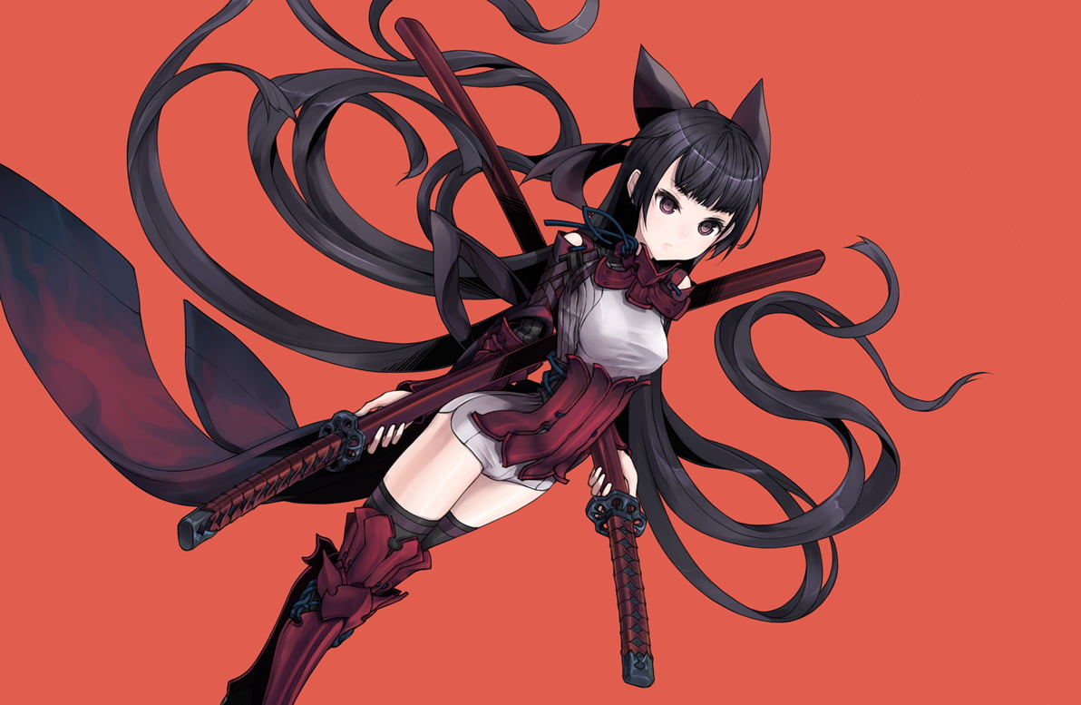witch, domestic animals, beautiful woman, studio shot, women, blades, female, Akazonae, hair, digital art, young adult, 480P, character, drawing, red, HD Wallpaper