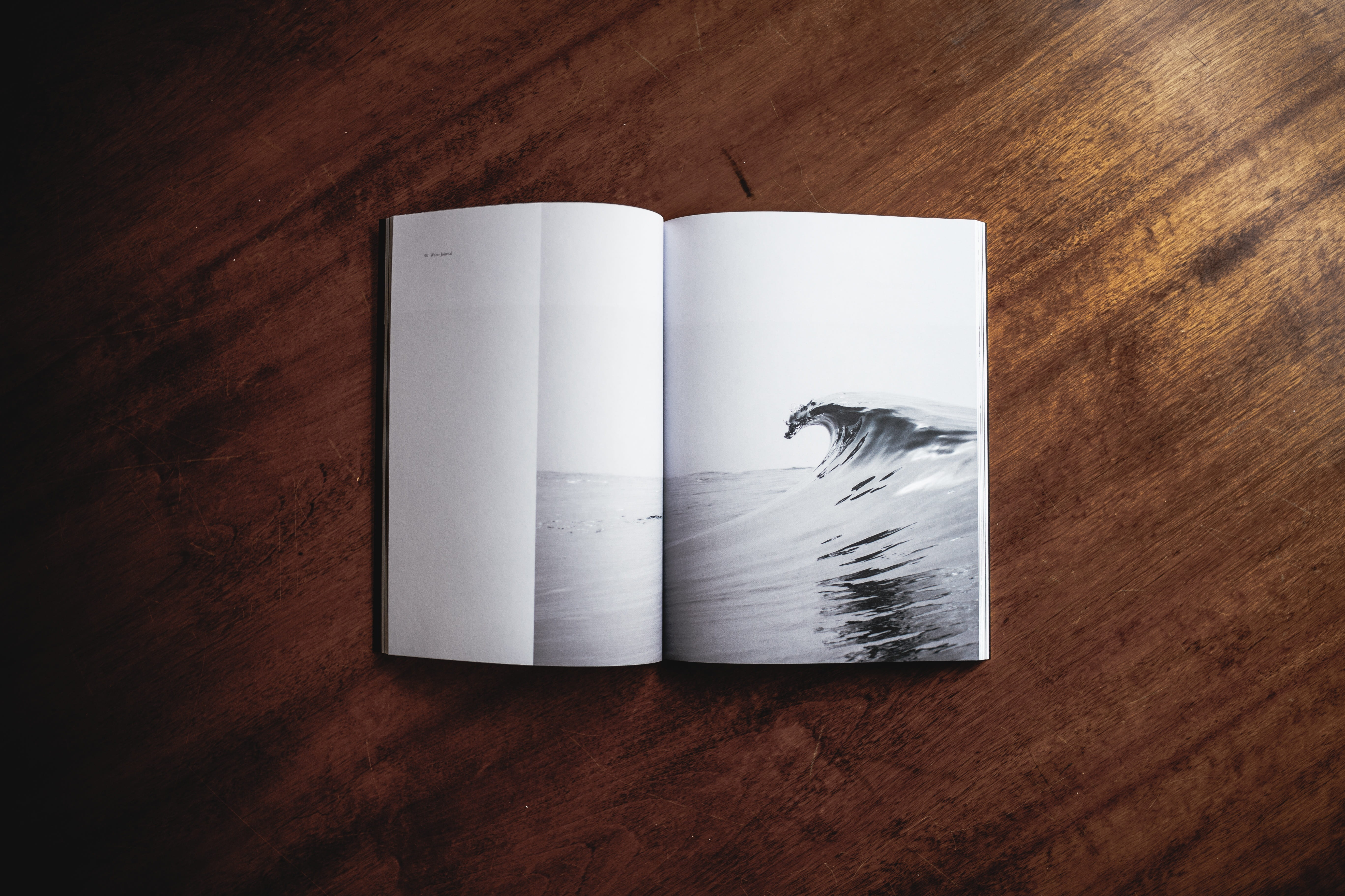 directly above, open, paper, waves, no people, publication, 5K, spread, item, things, note pad, simplicity, pen, copy space, white color, water, page, HD Wallpaper