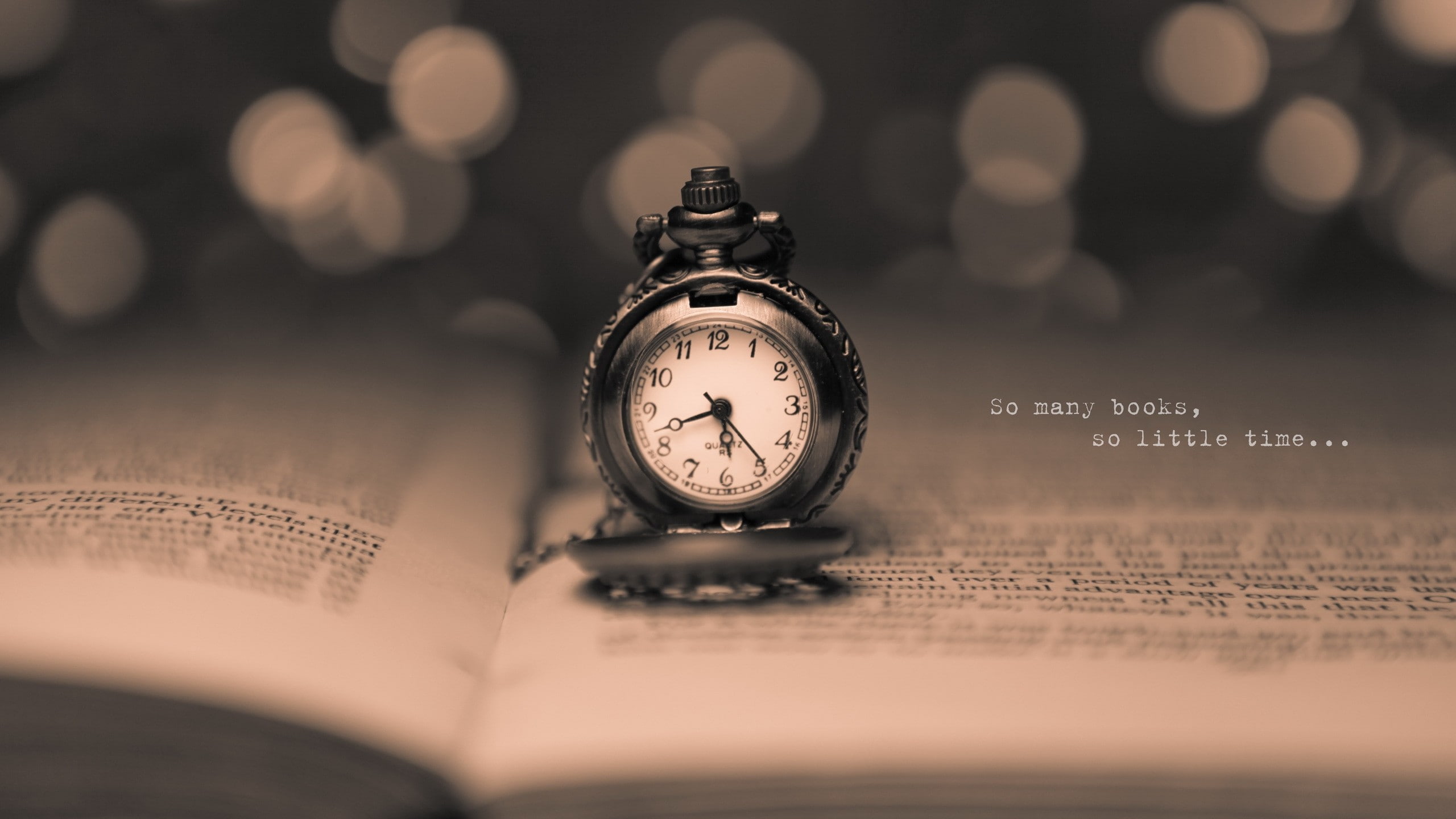 sepia, books, watch, numbers, quote, Time, 2K, Depth Of Field, bokeh, text, HD Wallpaper