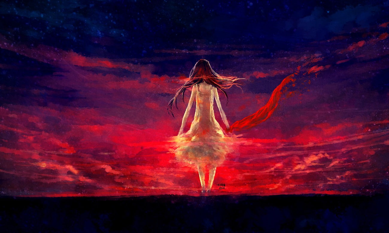 720P, sky, anime girls, artwork, anime, NanFe, HD Wallpaper