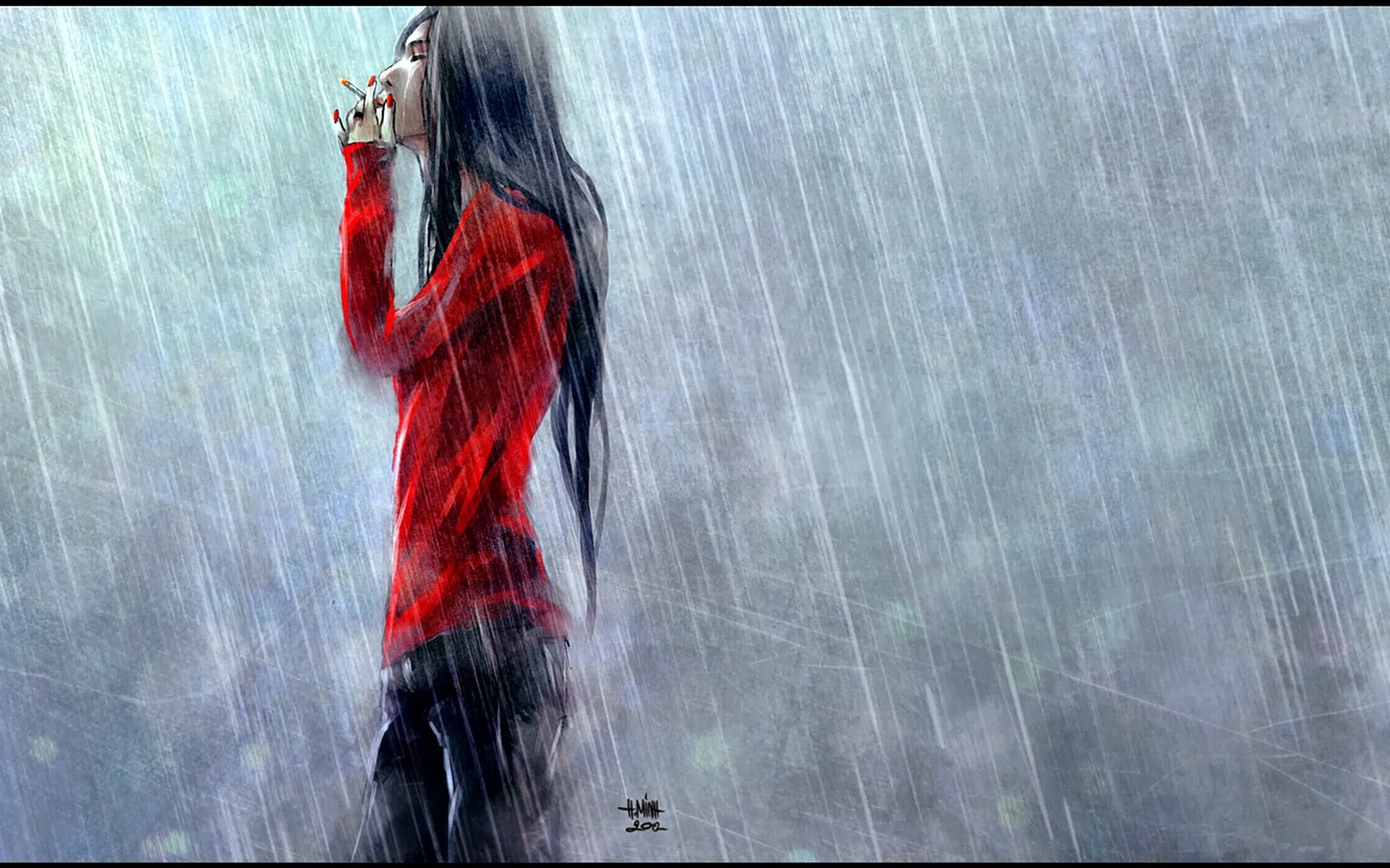 outdoors, water, cigarettes, 1080P, real people, casual clothing, painted nails, motion, one person, standing, red dress, auto post production filter, HD Wallpaper