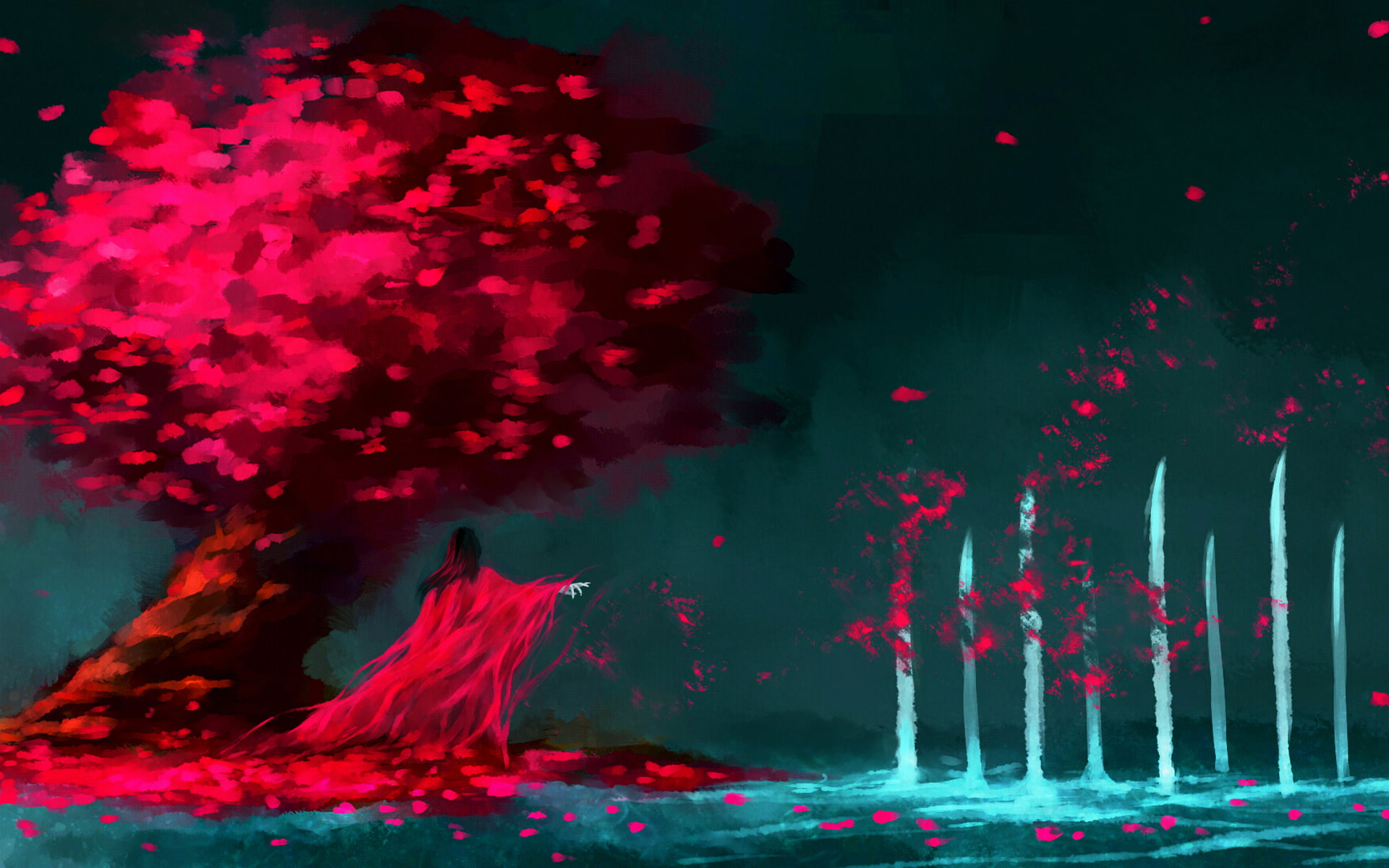 1080P, art, cherry, kuchiki, byakuya, autumn, fantasy, boy, bleach, nanfe, tree, HD Wallpaper