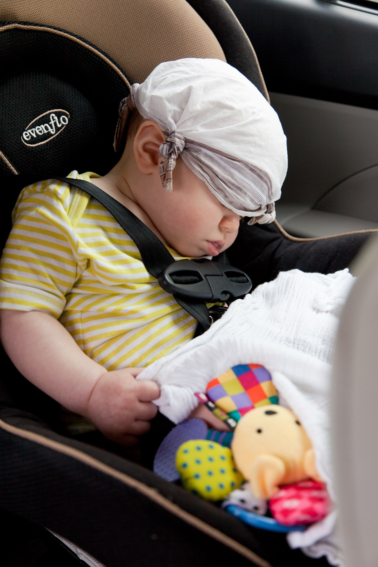 baby, young, sleeping, child, toy, white, females, safety, front view, childhood, handkerchief, booster, wearing, boy, striped, hat, transportation, asleep, Phone HD Wallpaper