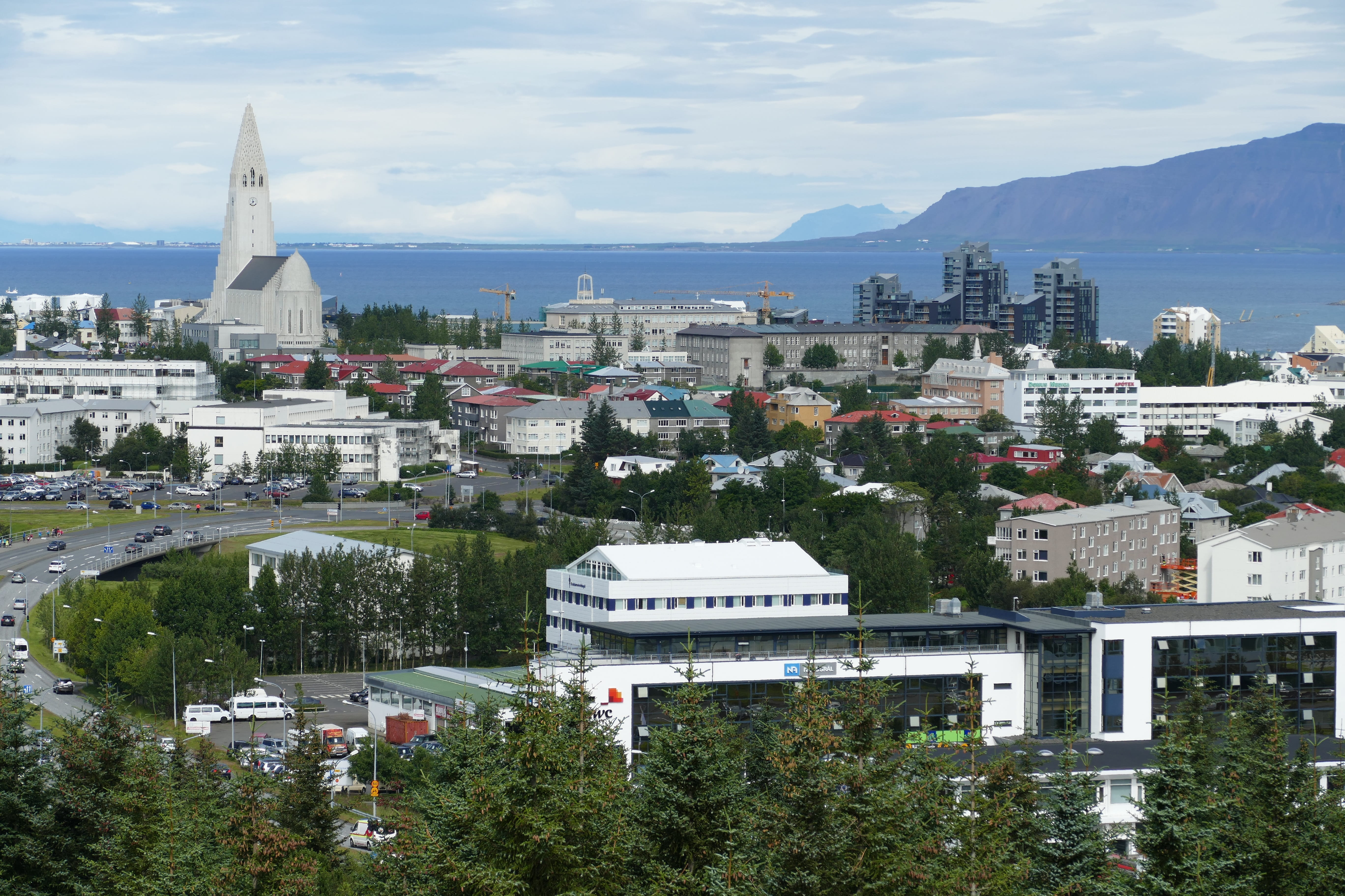 built Structure, Iceland, urban Skyline, view, tree, building Exterior, no people, nature, religion, atlantic, famous Place, cloud - sky, mountains, city, HD Wallpaper