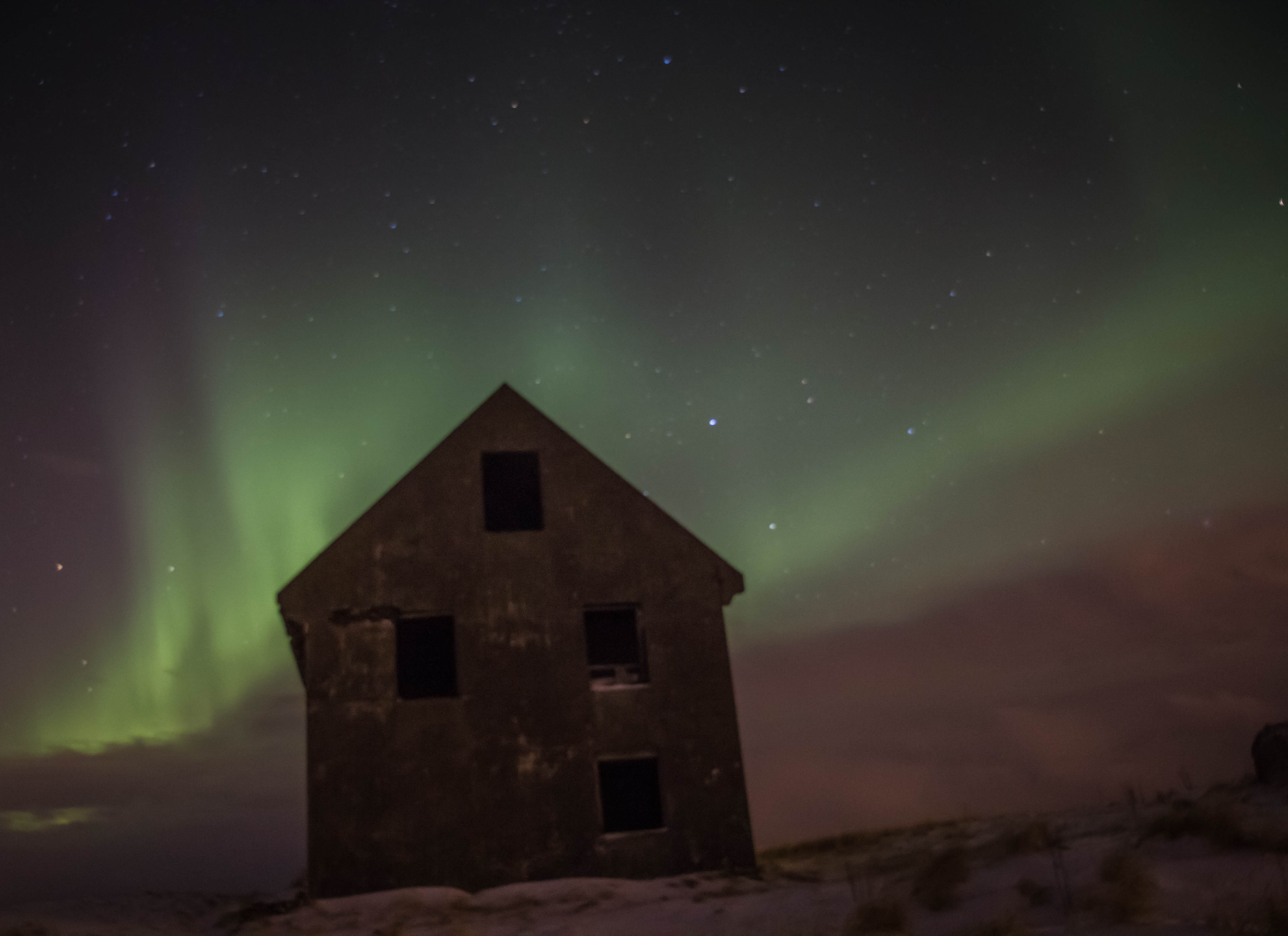 4K, old, night sky, space, sky, aurora borealis, iceland, beauty in nature, no people, northern light, star - space, star, galaxy, building, built structure, HD Wallpaper