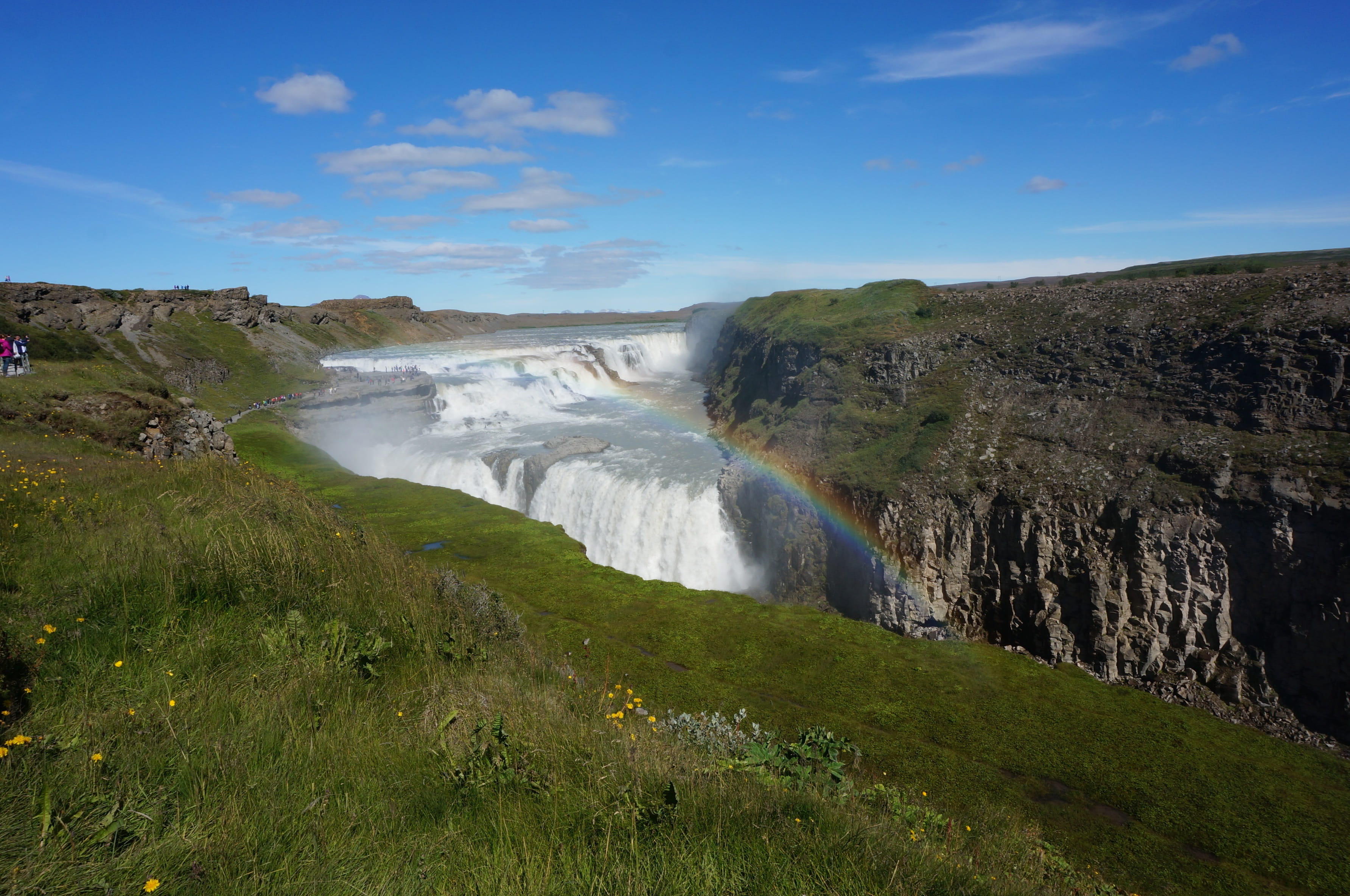 day, flowing, sky, water, non-urban scene, long exposure, from gullfoss, Island, Iceland, no people, motion, cloud - sky, nature, 2K, scenery, plant, beauty in nature, HD Wallpaper