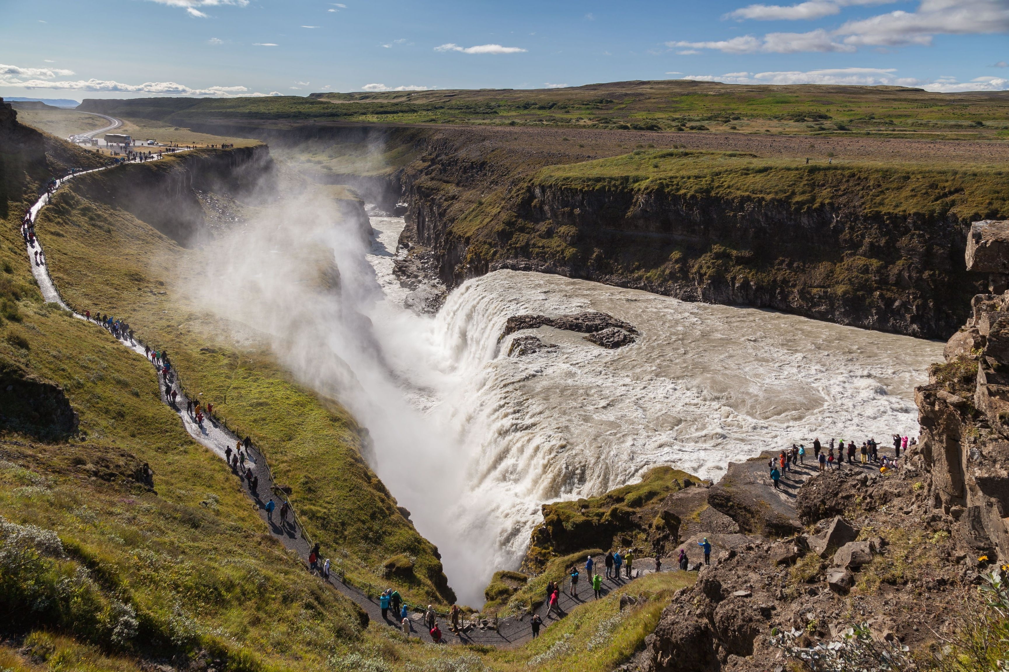 outdoors, power in nature, solid, sky, day, geology, nature, environment, nature iceland gullfoss landscape, scenics - nature, incidental people, motion, HD Wallpaper
