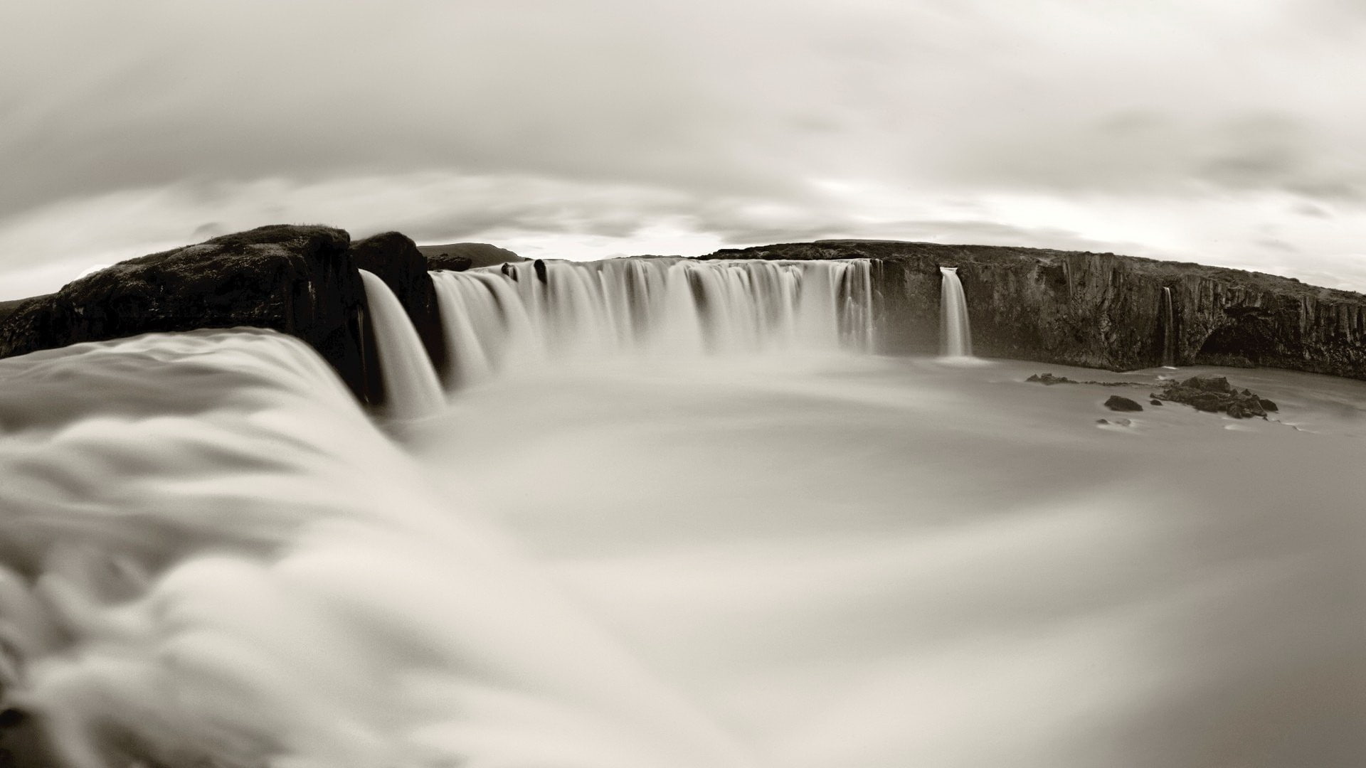 cliff, nature, water, overcast, 1080P, landscape, waterfall, HD Wallpaper