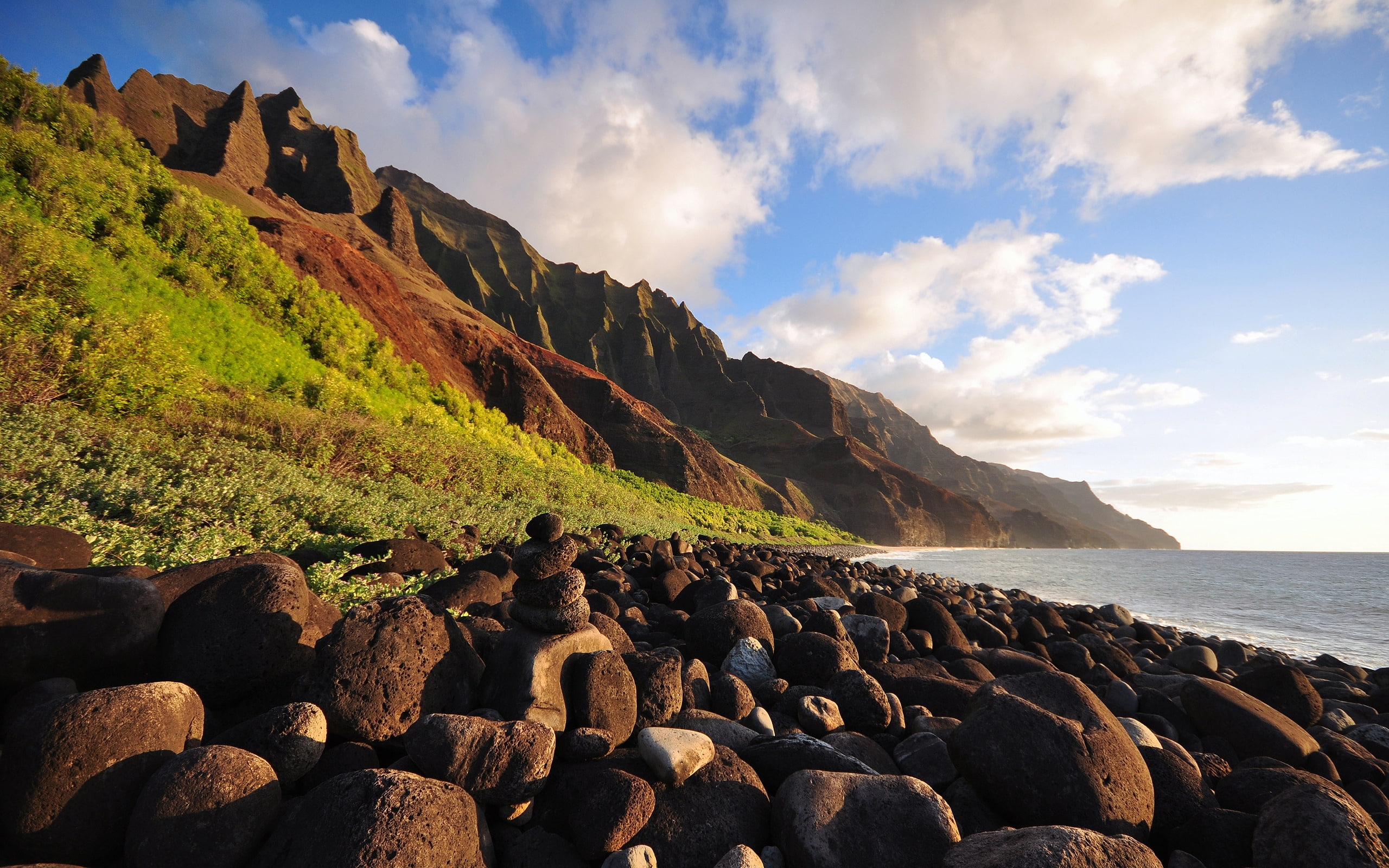 evening, rocks, na, 2K, pali, sky, HD Wallpaper