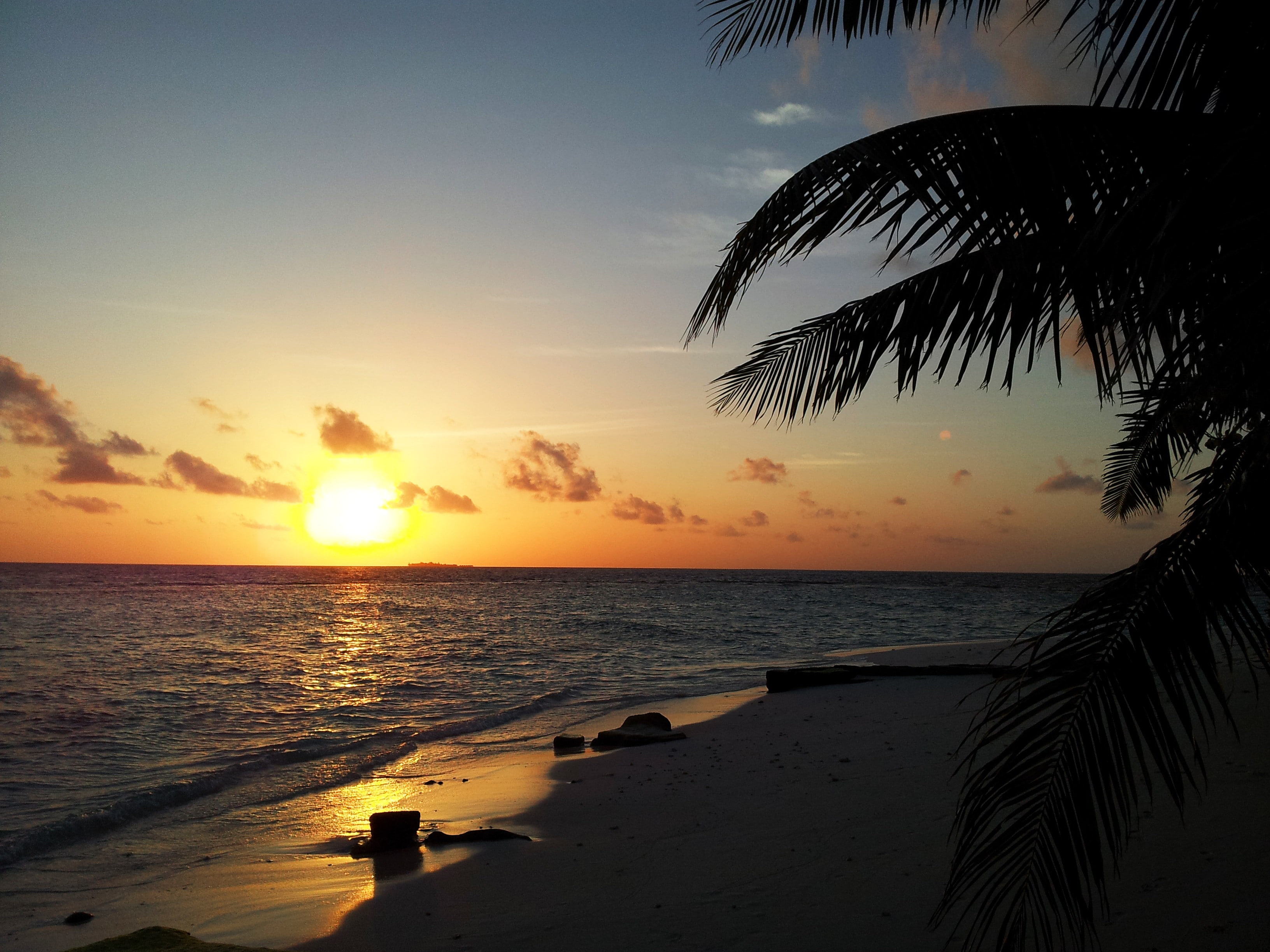 Maldives, horizon, 2K, Sunset, beach, HD Wallpaper