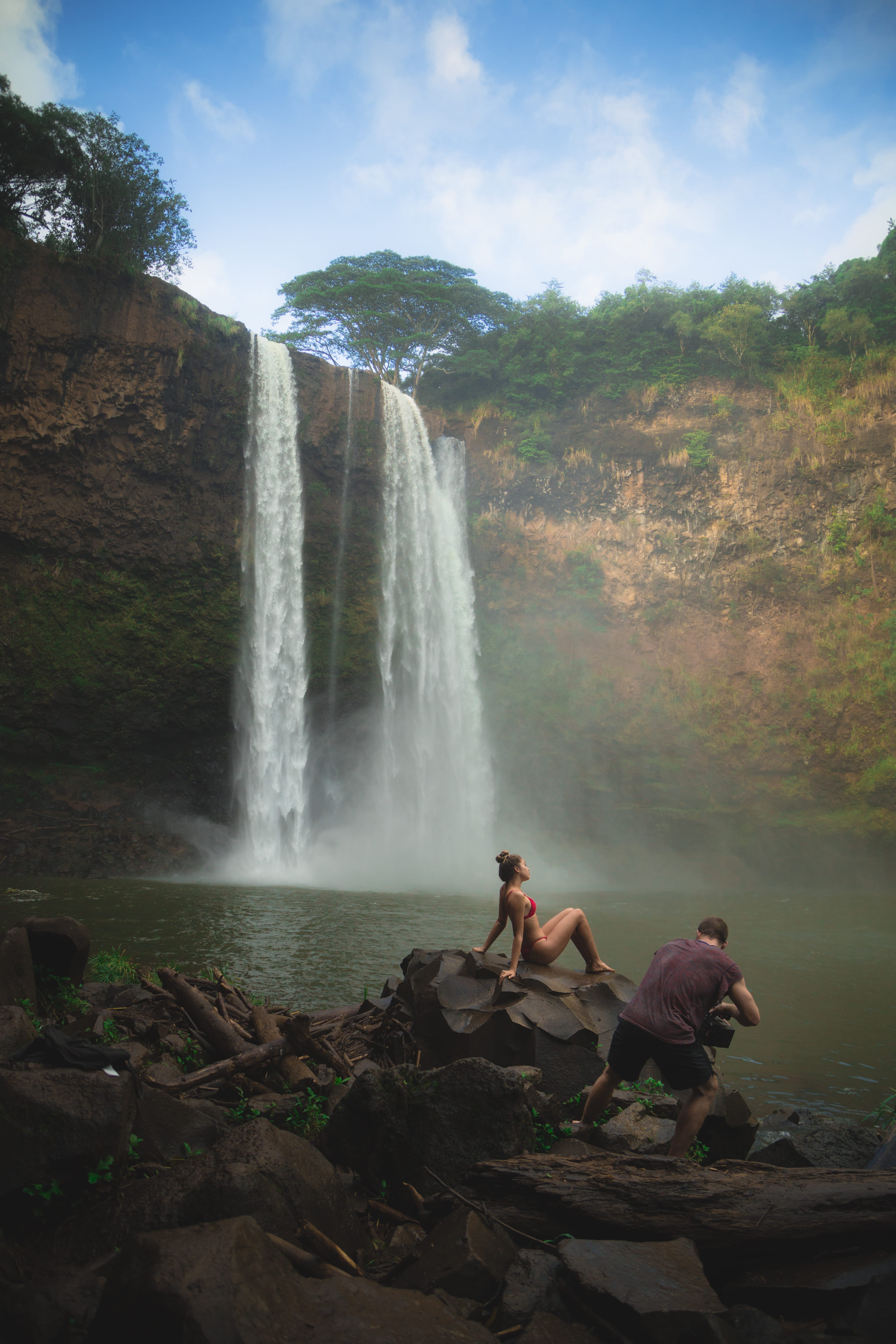 model, film, day, flowing water, beautiful, people, real people, kauai, tree, land, waterfall, plant, jungle, outdoors, lake, scenics - nature, forest, Phone HD Wallpaper
