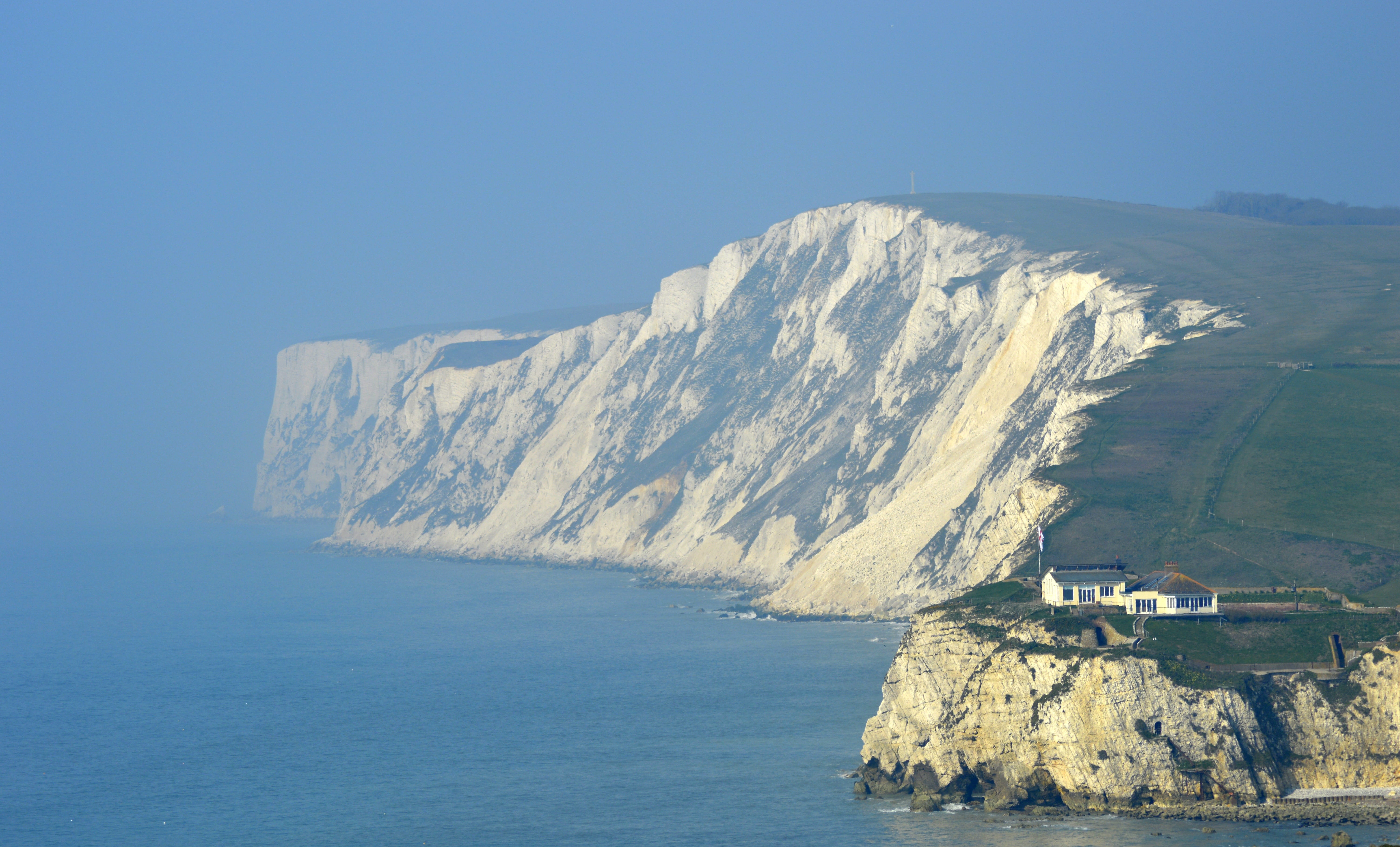 scenics - nature, mountain range, ocean, cliff, ice, britain, water, snow, tennyson, no people, sky, environment, uk, isle, nature, rock, beauty in nature, HD Wallpaper