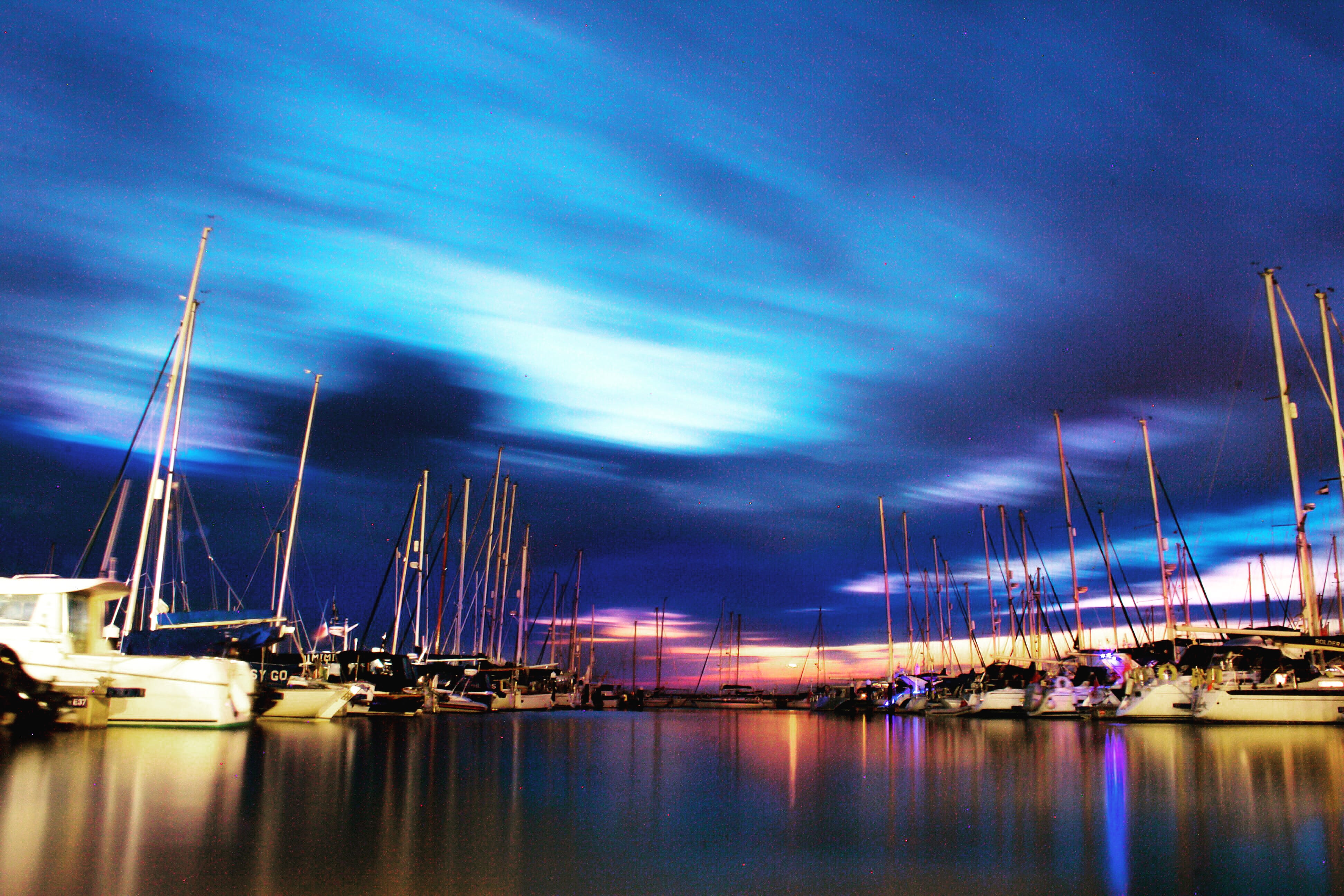 dusk, pole, night, sea, waterfront, marina, landscape, water, 4K, harbor, sunset, reflection, cloud - sky, sailing, nautical vessel, united kingdom, no people, HD Wallpaper