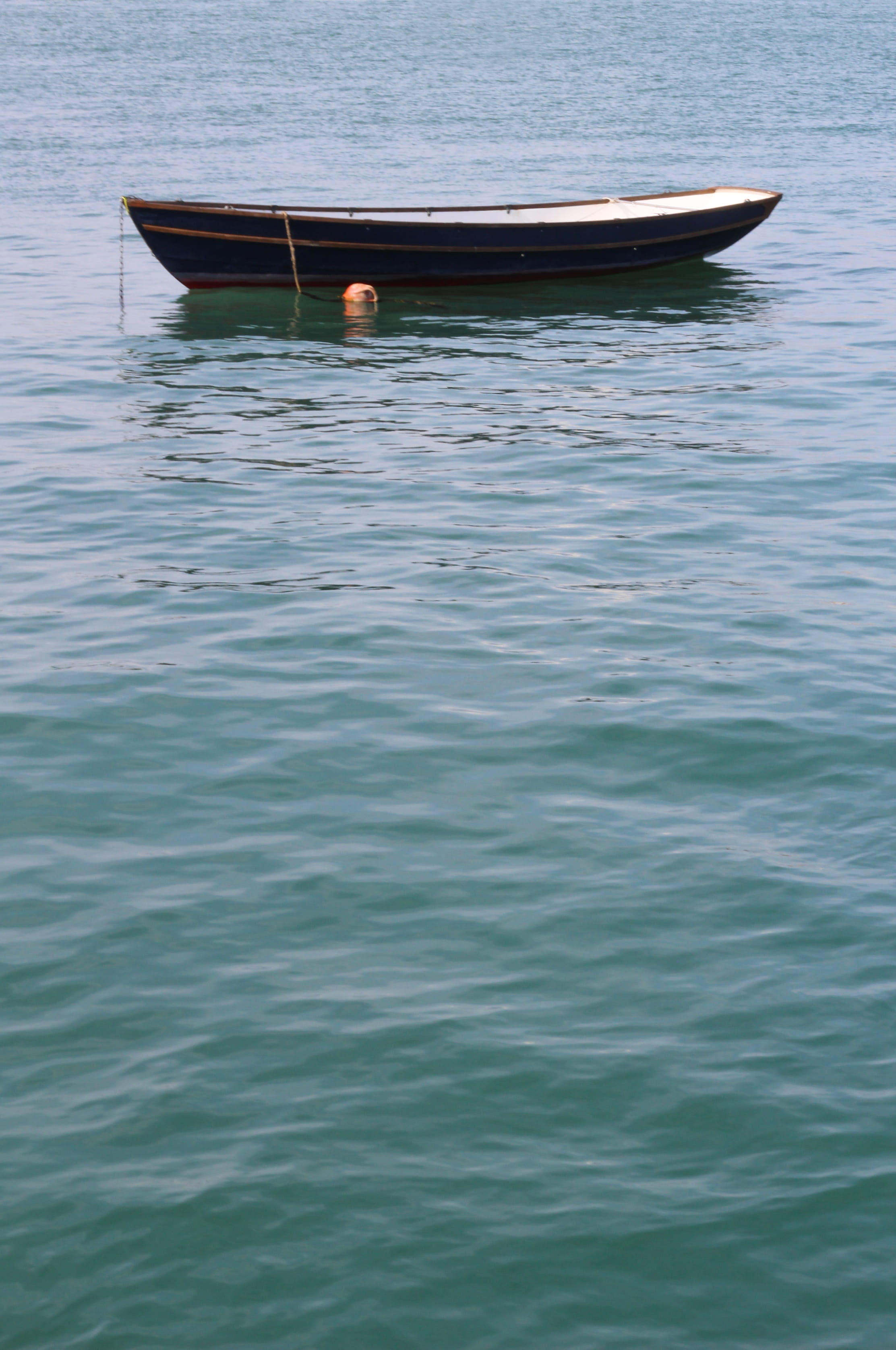 blue, anchored, sea, floating on water, rowing, float, occupation, water, nature, rowboat, moored, transportation, 2K, reflection, harbour, waterfront, Phone HD Wallpaper