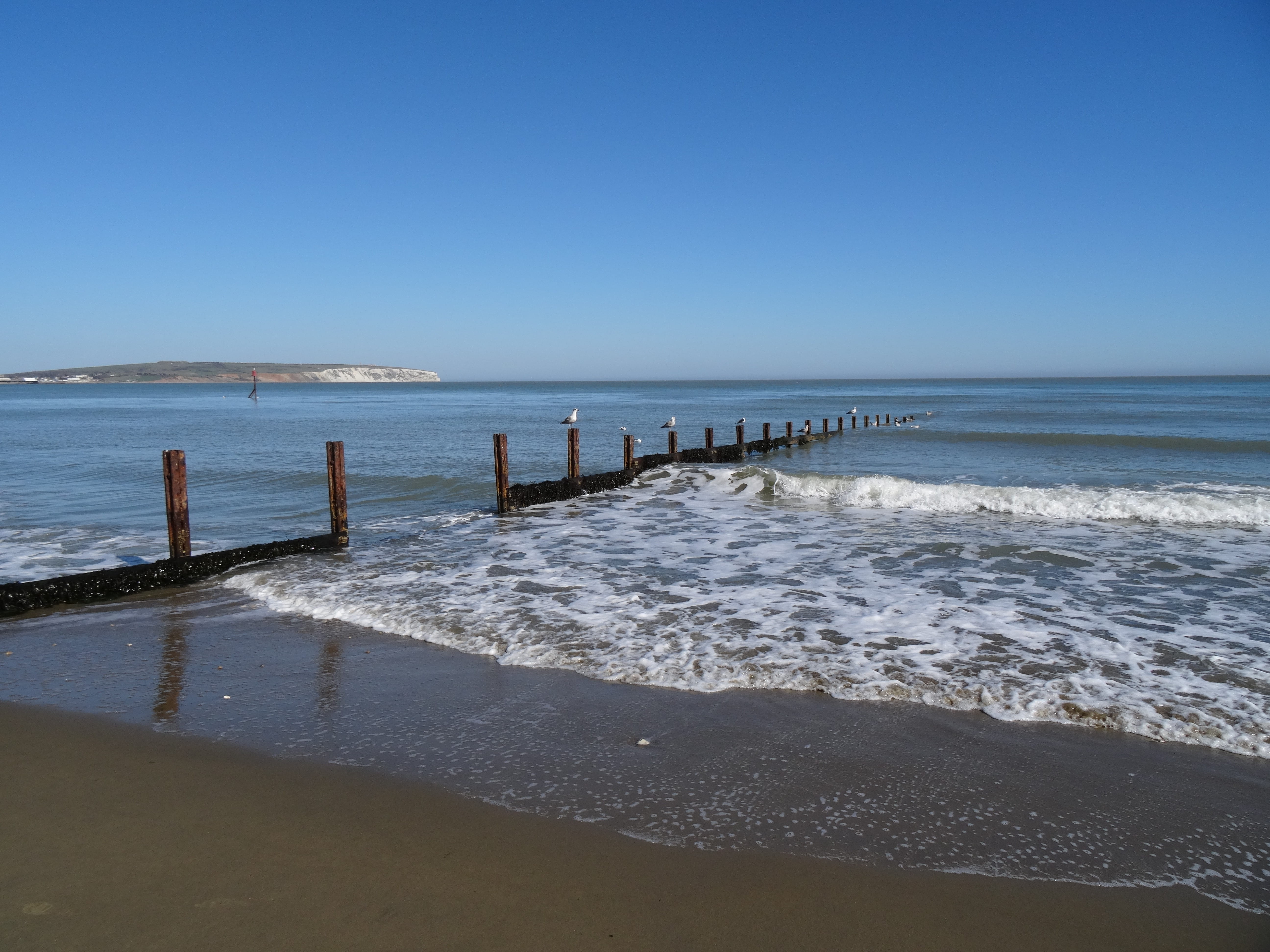 horizon over water, aquatic sport, Isle Of Wight, beauty in nature, clear sky, surfing, ripples, Beach, wave, tranquil scene, wooden post, day, seagulls, HD Wallpaper