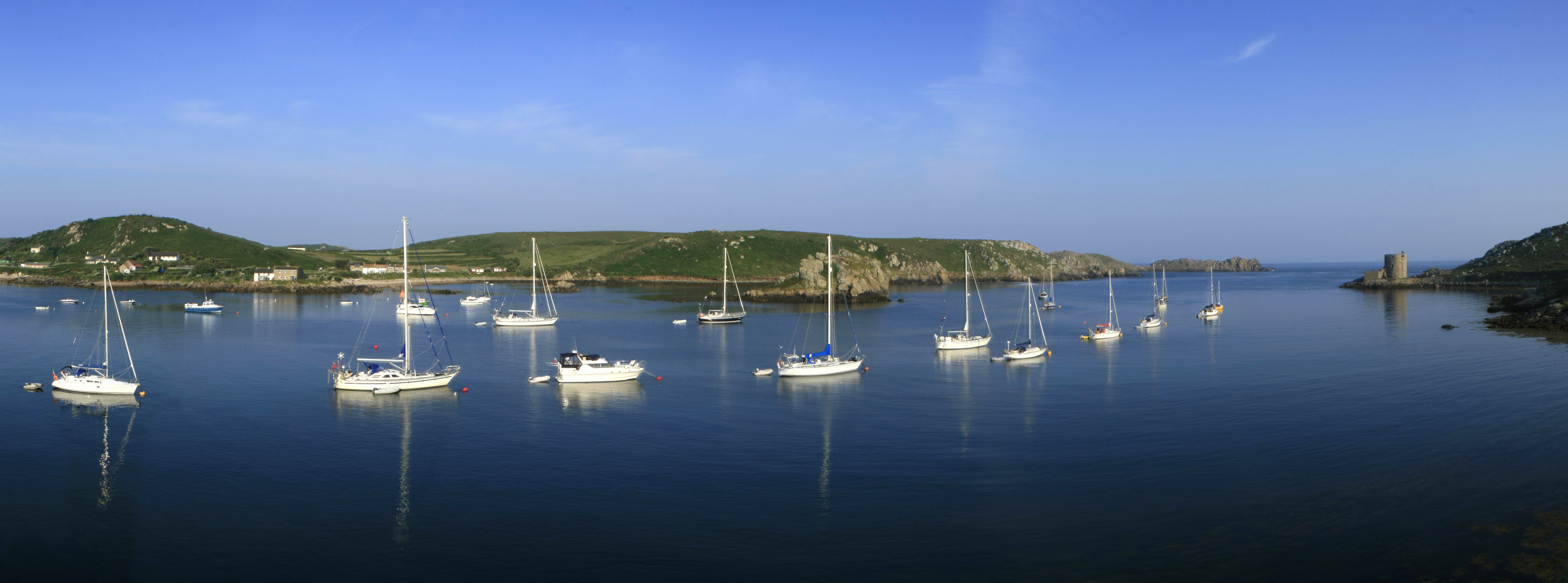 outdoors, moorings, anchor, cornwall, scenics - nature, yacht, transportation, reflection, 8K, scilly, nature, sea, cloud - sky, floating, new grimsbey, HD Wallpaper