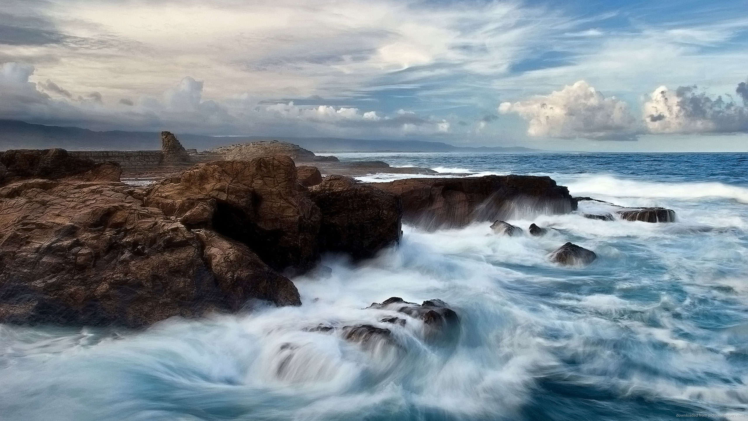 nubes, rocas, 2K, naturaleza, oceano, HD Wallpaper