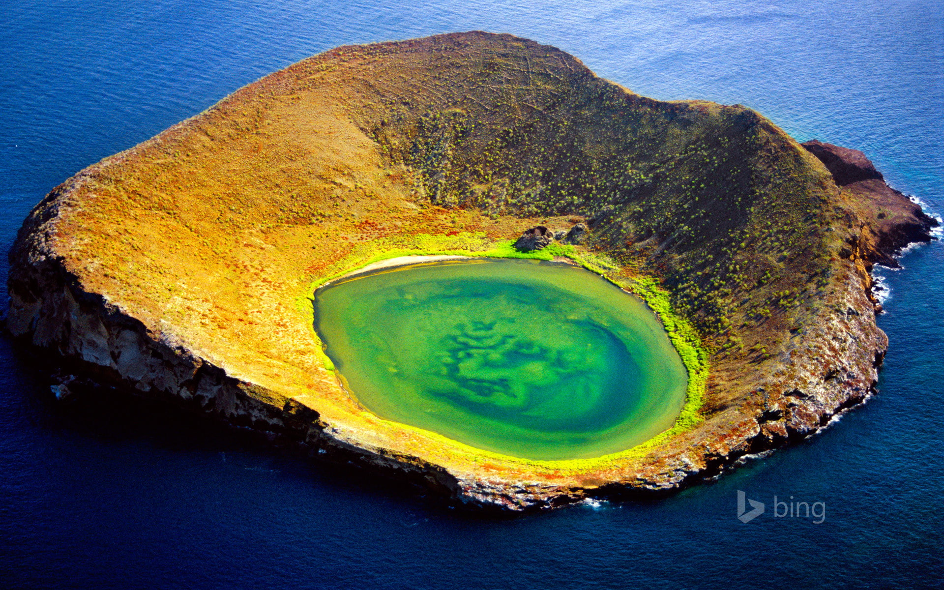 1080P, Ecuador, the volcano, Santiago Island, crater, sea, The Galapagos Islands, HD Wallpaper