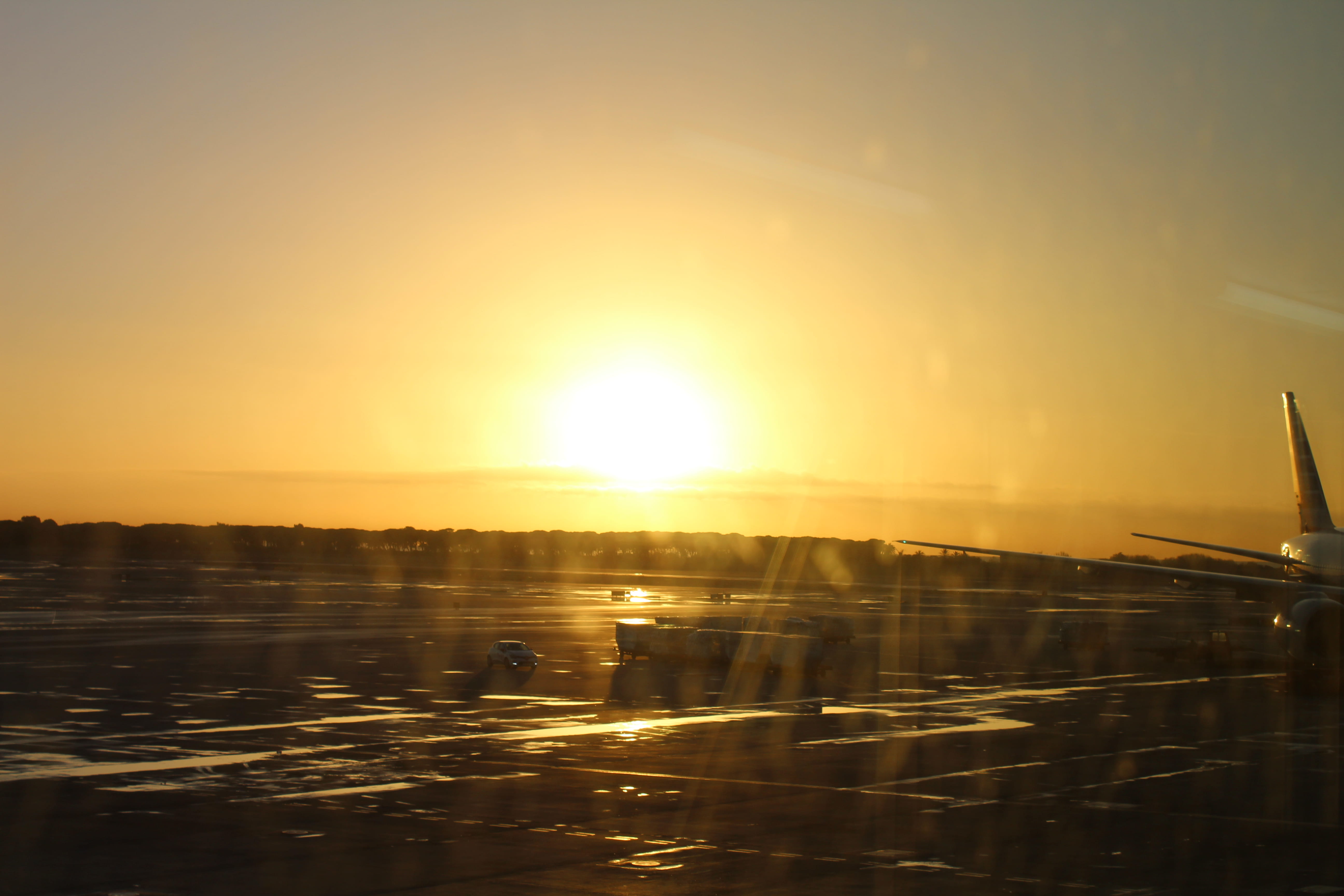 lens flare, nature, building exterior, sunlight, scenics - nature, built structure, mode of transportation, orange color, no people, sunset, sky, sun, bright, HD Wallpaper